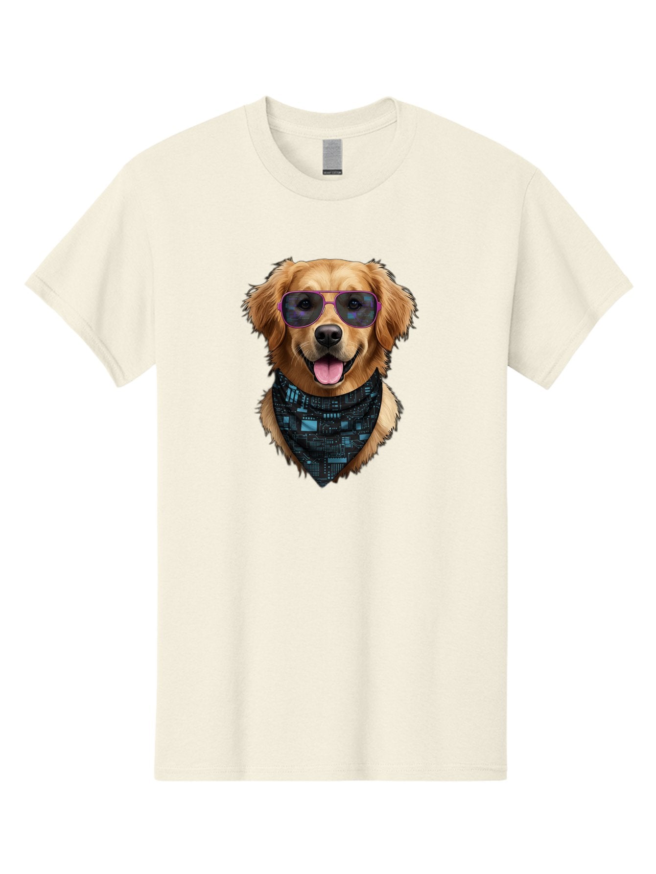 Golden-Retriever-Sunglasses Men'S Graphic Tee, 100% Cotton, Comfortable Casual Summer Wear, Machine Washable, Golden Retriever Dog, Trendy Sunglasses, Tech-Inspired Bandana, Streetwear Style, Cool Canine, Futuristic Fashion, Bab996 15