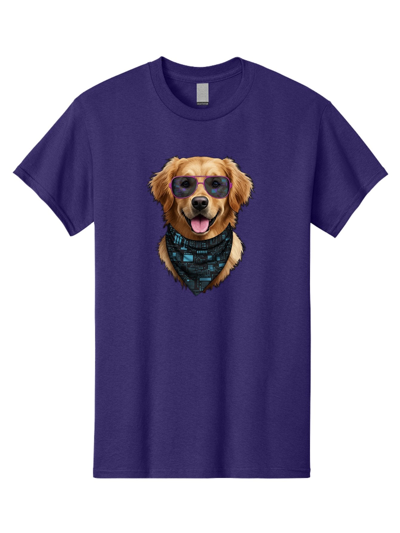 Golden-Retriever-Sunglasses Men'S Graphic Tee, 100% Cotton, Comfortable Casual Summer Wear, Machine Washable, Golden Retriever Dog, Trendy Sunglasses, Tech-Inspired Bandana, Streetwear Style, Cool Canine, Futuristic Fashion, Bab996 10