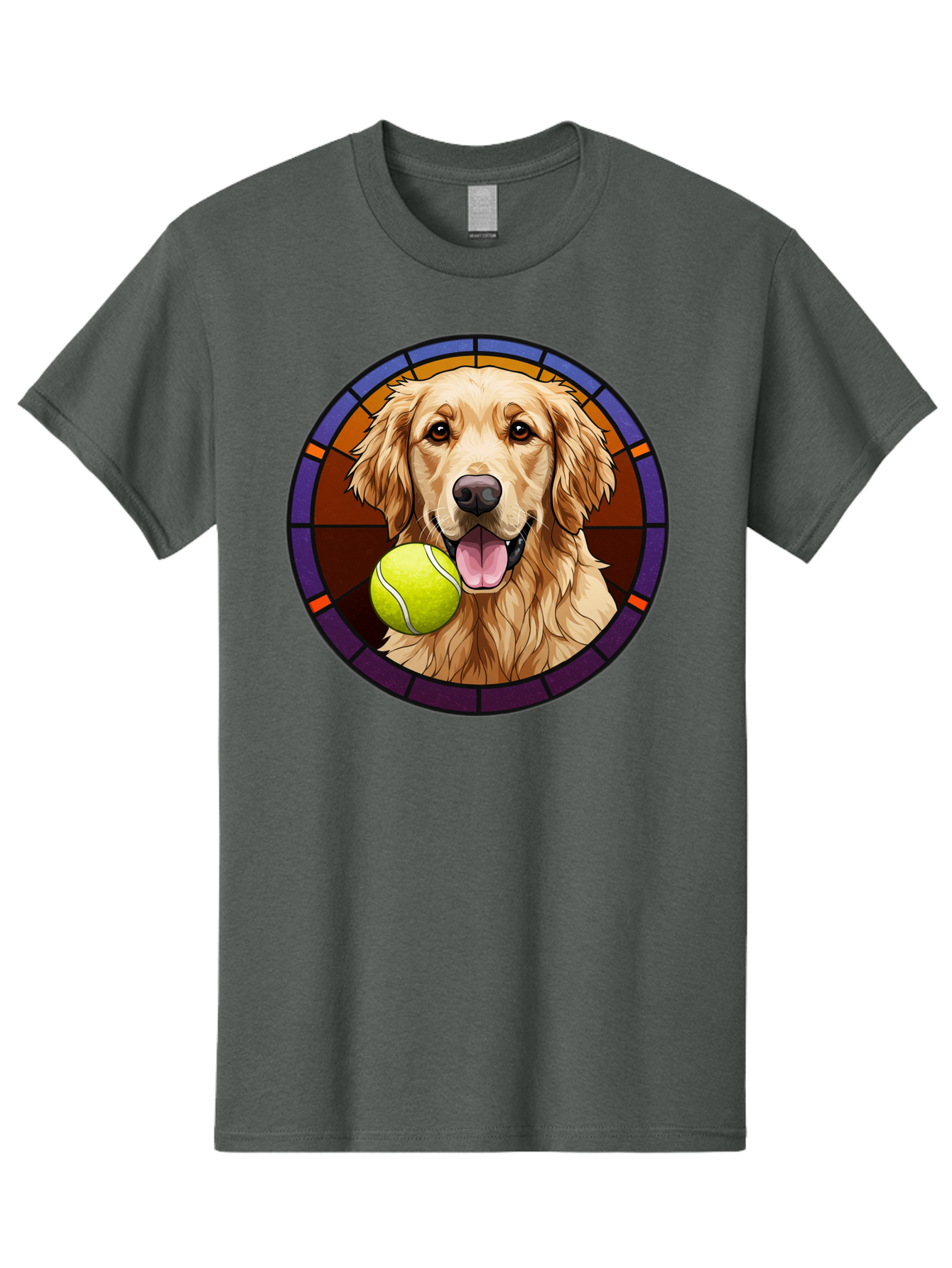 Golden-Retriever-Tennis-Ball-1 Men'S Graphic Tee, 100% Cotton, Comfortable Casual Summer Wear, Machine Washable, Golden Retriever, Tennis Ball, Stained Glass Art, Playful Dog, Fetching Fun, Happy Pet, Dog Lover, Cute Canine Bab997 3
