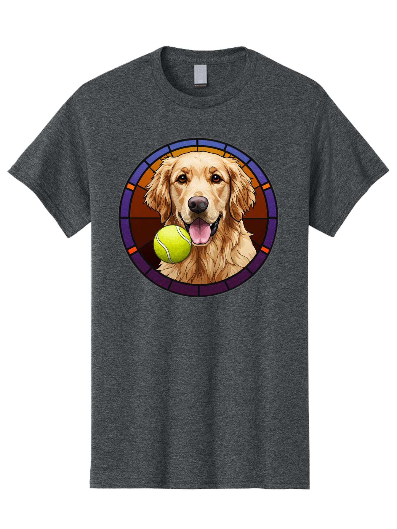 Golden-Retriever-Tennis-Ball-1 Men'S Graphic Tee, 100% Cotton, Comfortable Casual Summer Wear, Machine Washable, Golden Retriever, Tennis Ball, Stained Glass Art, Playful Dog, Fetching Fun, Happy Pet, Dog Lover, Cute Canine Bab997