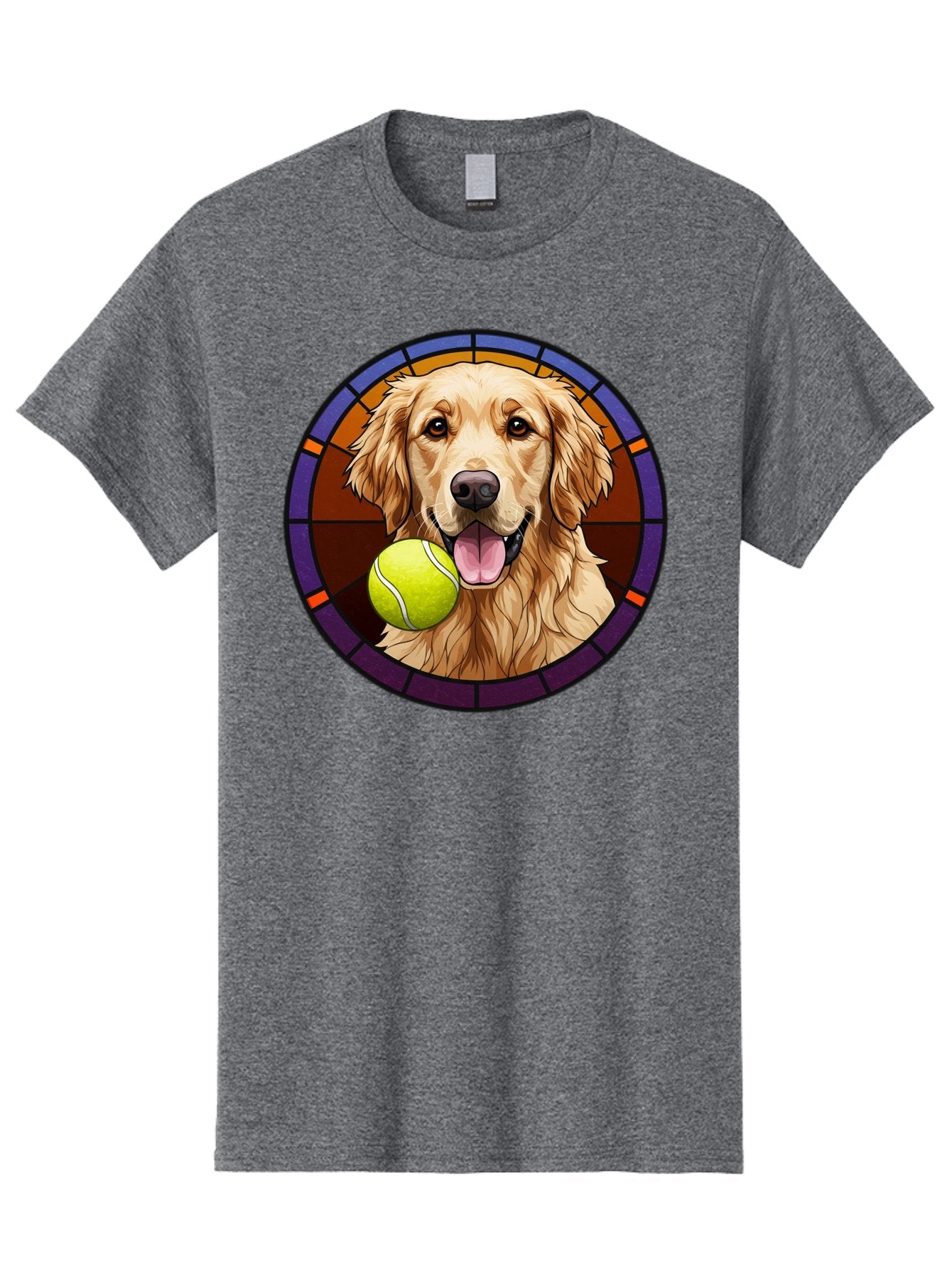 Golden-Retriever-Tennis-Ball-1 Men'S Graphic Tee, 100% Cotton, Comfortable Casual Summer Wear, Machine Washable, Golden Retriever, Tennis Ball, Stained Glass Art, Playful Dog, Fetching Fun, Happy Pet, Dog Lover, Cute Canine Bab997 4