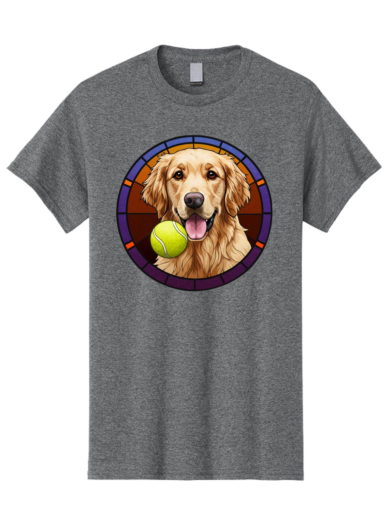 Golden-Retriever-Tennis-Ball-1 Men'S Graphic Tee, 100% Cotton, Comfortable Casual Summer Wear, Machine Washable, Golden Retriever, Tennis Ball, Stained Glass Art, Playful Dog, Fetching Fun, Happy Pet, Dog Lover, Cute Canine Bab997 12