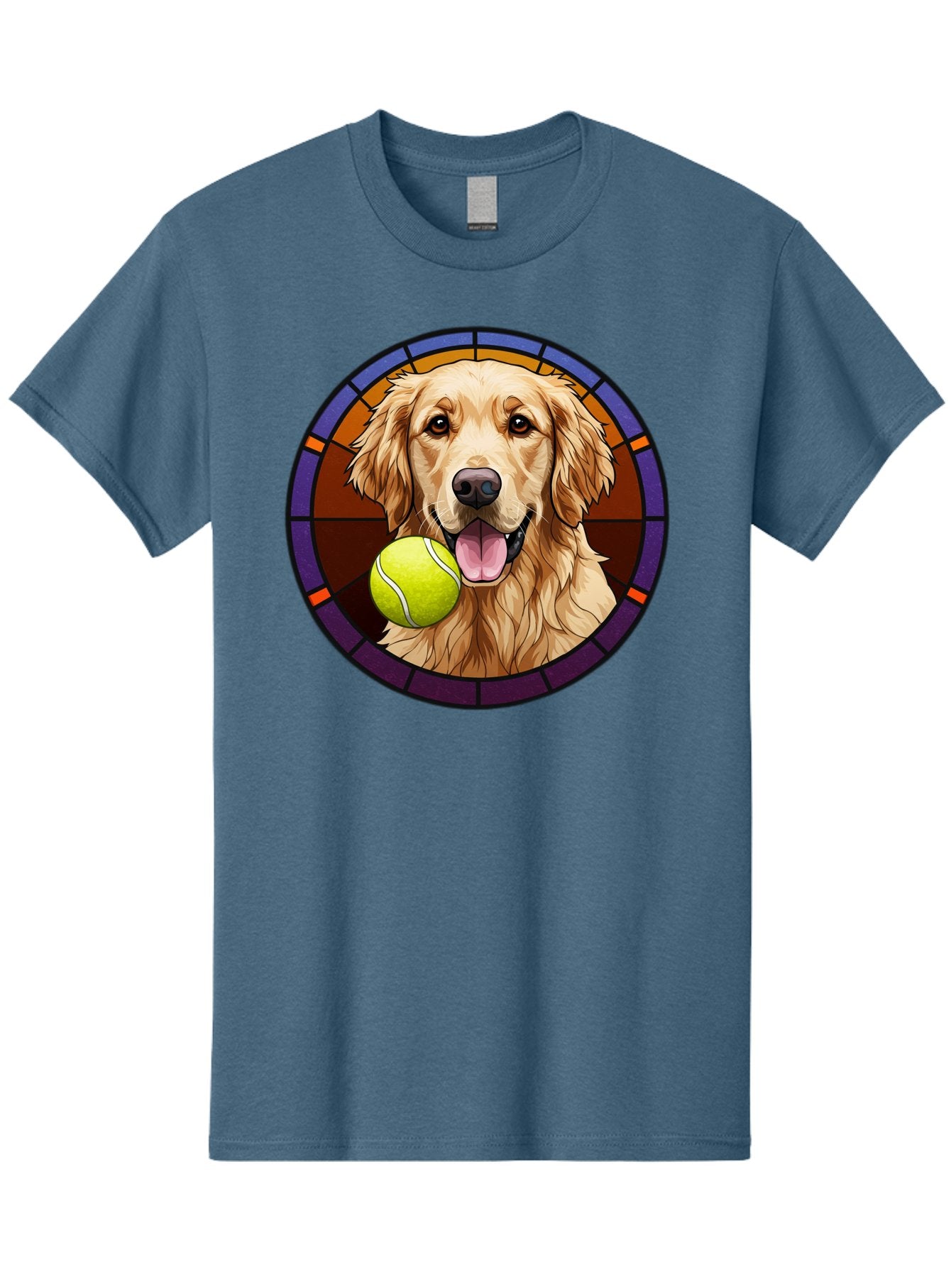 Golden-Retriever-Tennis-Ball-1 Men'S Graphic Tee, 100% Cotton, Comfortable Casual Summer Wear, Machine Washable, Golden Retriever, Tennis Ball, Stained Glass Art, Playful Dog, Fetching Fun, Happy Pet, Dog Lover, Cute Canine Bab997 11