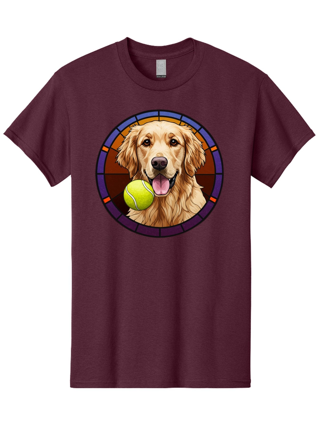 Golden-Retriever-Tennis-Ball-1 Men'S Graphic Tee, 100% Cotton, Comfortable Casual Summer Wear, Machine Washable, Golden Retriever, Tennis Ball, Stained Glass Art, Playful Dog, Fetching Fun, Happy Pet, Dog Lover, Cute Canine Bab997 9