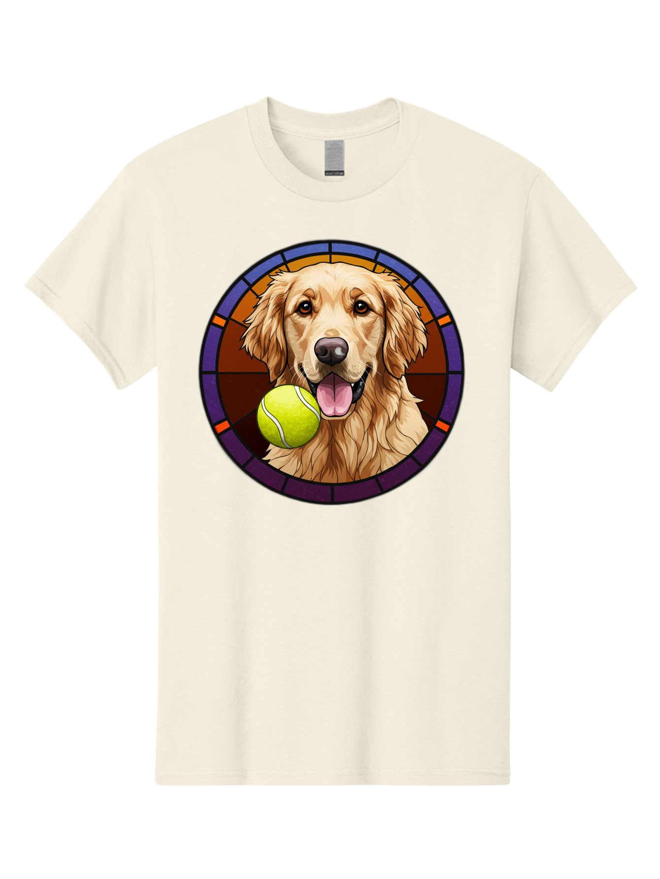 Golden-Retriever-Tennis-Ball-1 Men'S Graphic Tee, 100% Cotton, Comfortable Casual Summer Wear, Machine Washable, Golden Retriever, Tennis Ball, Stained Glass Art, Playful Dog, Fetching Fun, Happy Pet, Dog Lover, Cute Canine Bab997 11