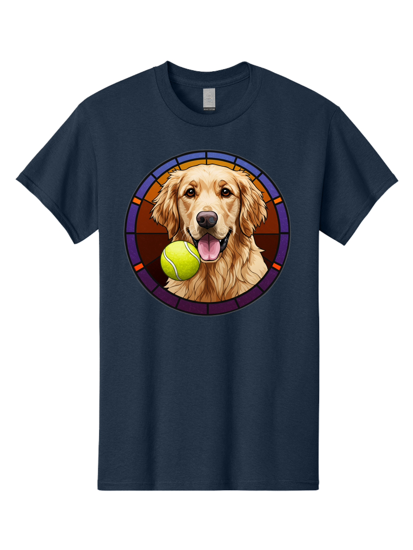 Golden-Retriever-Tennis-Ball-1 Men'S Graphic Tee, 100% Cotton, Comfortable Casual Summer Wear, Machine Washable, Golden Retriever, Tennis Ball, Stained Glass Art, Playful Dog, Fetching Fun, Happy Pet, Dog Lover, Cute Canine Bab997 14