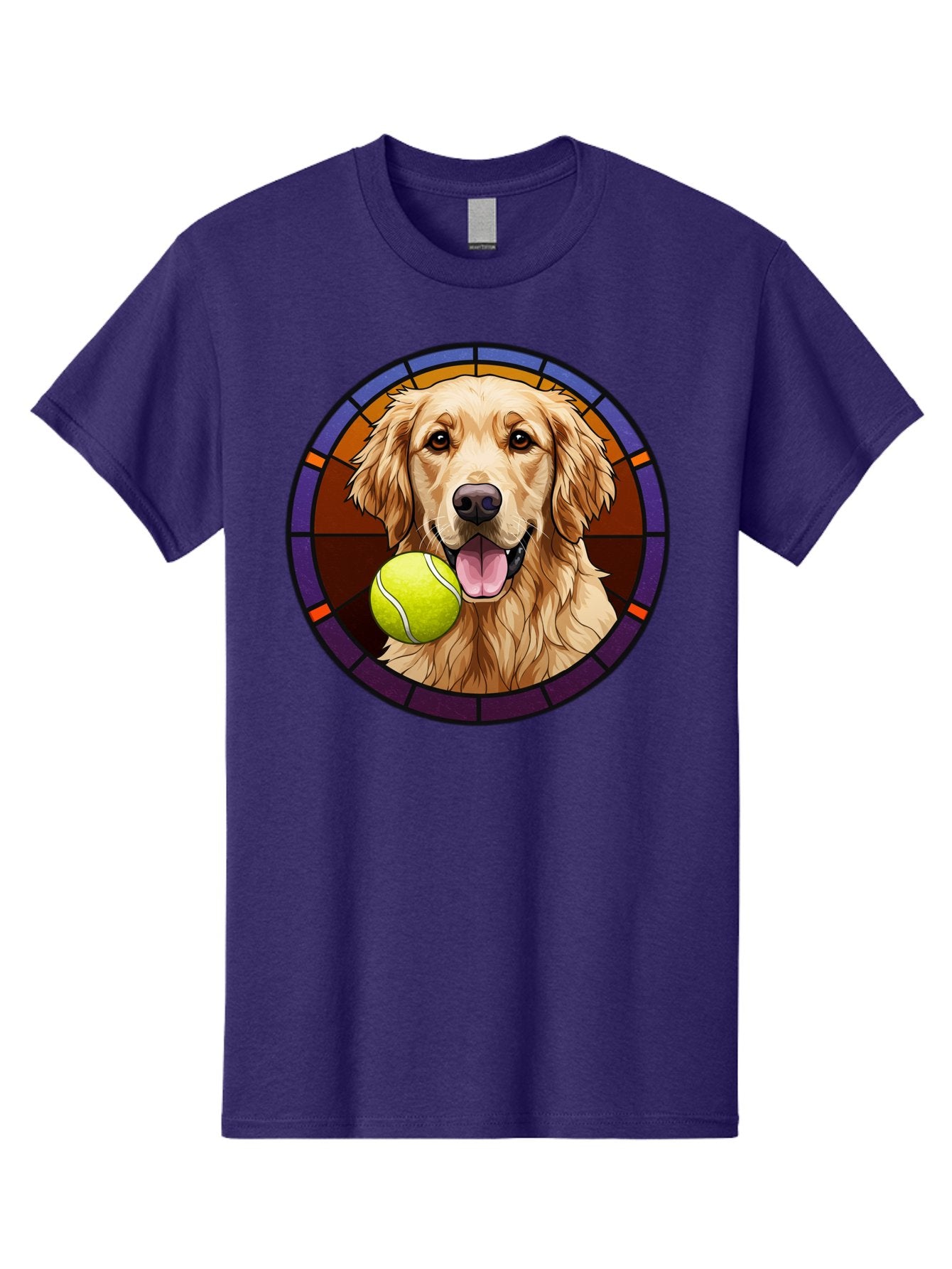 Golden-Retriever-Tennis-Ball-1 Men'S Graphic Tee, 100% Cotton, Comfortable Casual Summer Wear, Machine Washable, Golden Retriever, Tennis Ball, Stained Glass Art, Playful Dog, Fetching Fun, Happy Pet, Dog Lover, Cute Canine Bab997