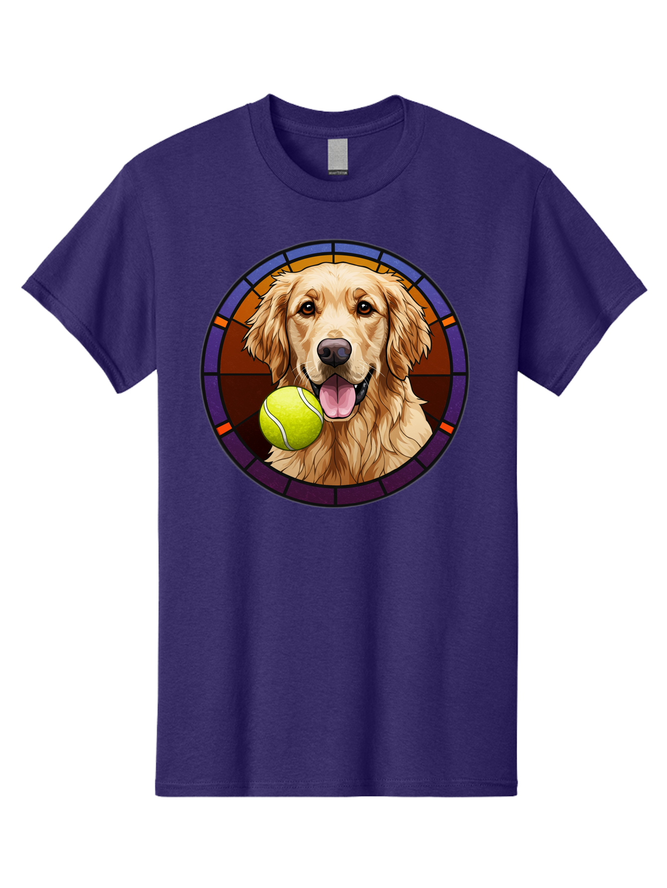 Golden-Retriever-Tennis-Ball-1 Men'S Graphic Tee, 100% Cotton, Comfortable Casual Summer Wear, Machine Washable, Golden Retriever, Tennis Ball, Stained Glass Art, Playful Dog, Fetching Fun, Happy Pet, Dog Lover, Cute Canine Bab997 10