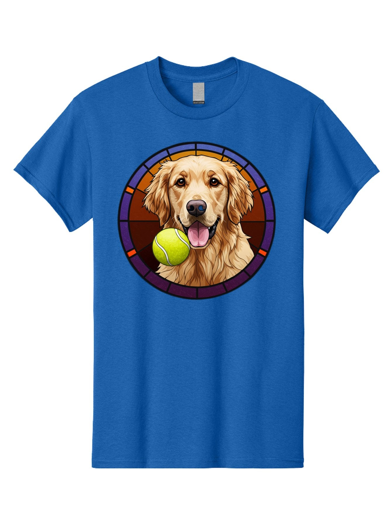 Golden-Retriever-Tennis-Ball-1 Men'S Graphic Tee, 100% Cotton, Comfortable Casual Summer Wear, Machine Washable, Golden Retriever, Tennis Ball, Stained Glass Art, Playful Dog, Fetching Fun, Happy Pet, Dog Lover, Cute Canine Bab997 6