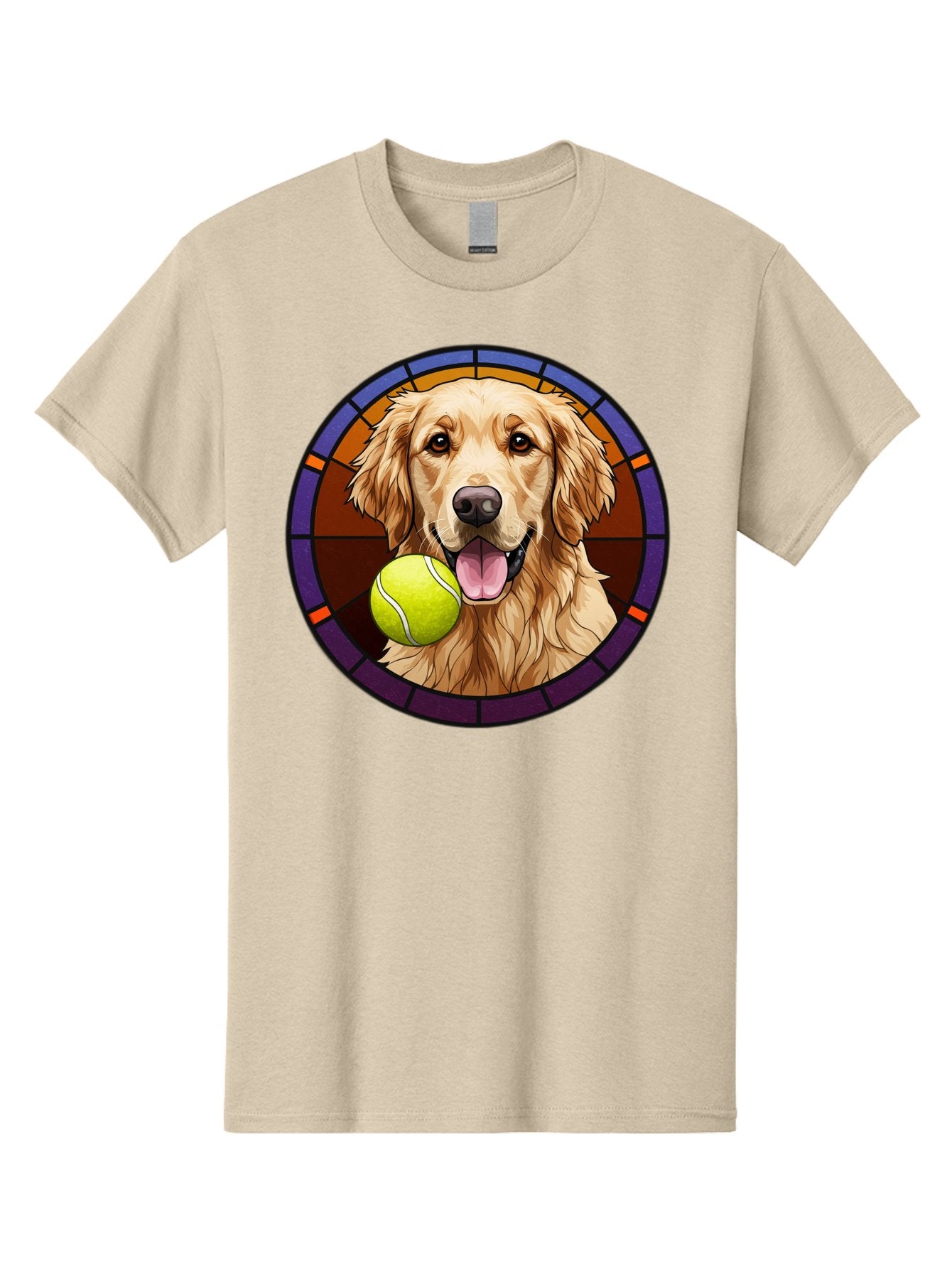 Golden-Retriever-Tennis-Ball-1 Men'S Graphic Tee, 100% Cotton, Comfortable Casual Summer Wear, Machine Washable, Golden Retriever, Tennis Ball, Stained Glass Art, Playful Dog, Fetching Fun, Happy Pet, Dog Lover, Cute Canine Bab997 8