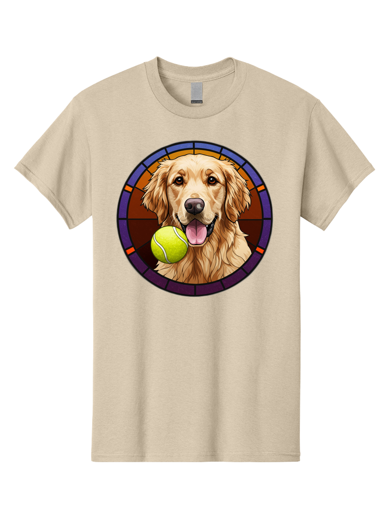 Golden-Retriever-Tennis-Ball-1 Men'S Graphic Tee, 100% Cotton, Comfortable Casual Summer Wear, Machine Washable, Golden Retriever, Tennis Ball, Stained Glass Art, Playful Dog, Fetching Fun, Happy Pet, Dog Lover, Cute Canine Bab997 6