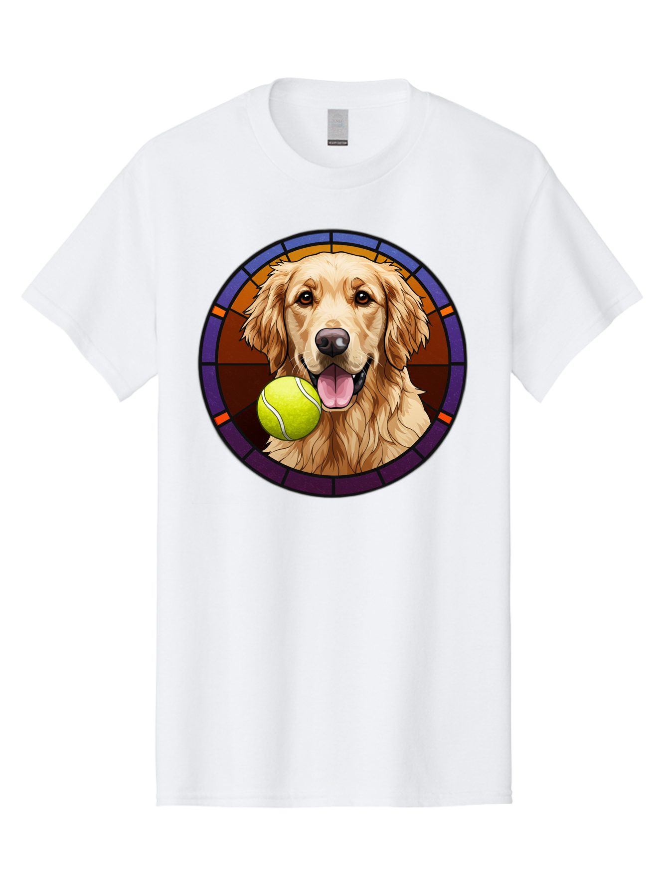 Golden-Retriever-Tennis-Ball-1 Men'S Graphic Tee, 100% Cotton, Comfortable Casual Summer Wear, Machine Washable, Golden Retriever, Tennis Ball, Stained Glass Art, Playful Dog, Fetching Fun, Happy Pet, Dog Lover, Cute Canine Bab997 8