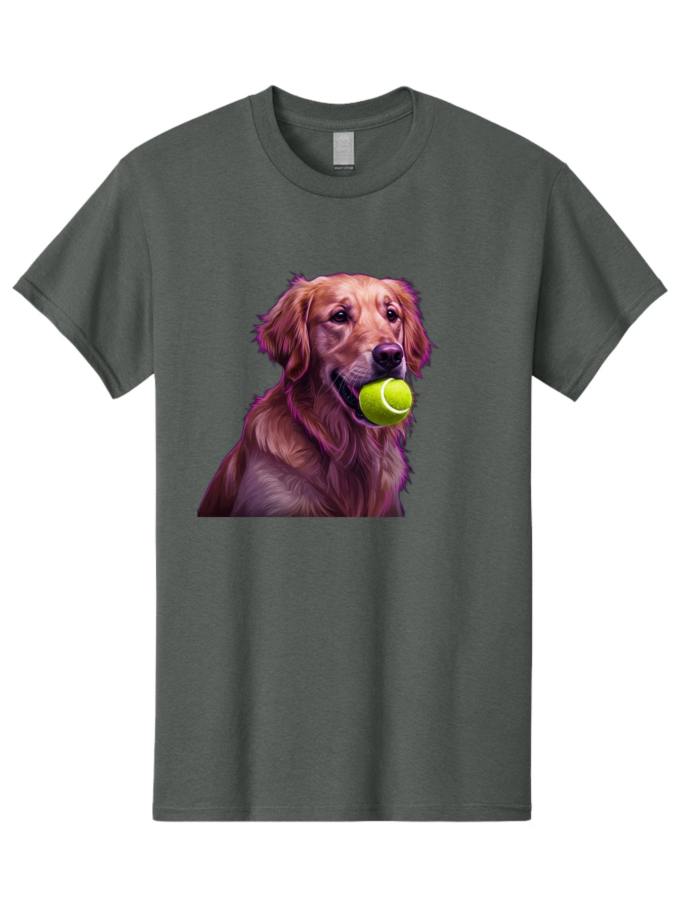 Golden-Retriever-Tennis-Ball Men'S Graphic Tee, 100% Cotton, Comfortable Casual Summer Wear, Machine Washable, Golden Retriever, Dog Holding Tennis Ball, Playful Dog, Tennis Ball In Mouth, Furry Friend, Happy Dog, Canine Companion, Fun Pet Bab998