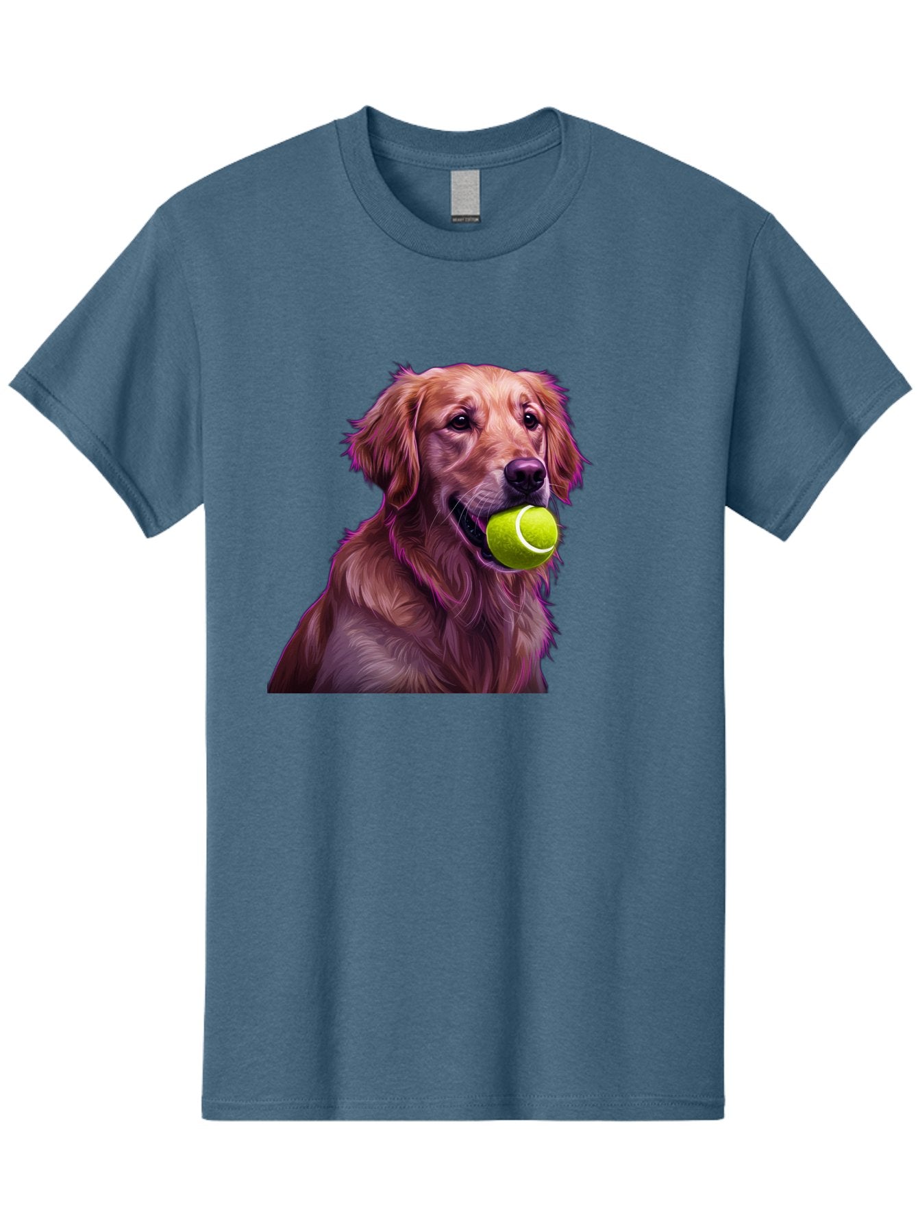Golden-Retriever-Tennis-Ball Men'S Graphic Tee, 100% Cotton, Comfortable Casual Summer Wear, Machine Washable, Golden Retriever, Dog Holding Tennis Ball, Playful Dog, Tennis Ball In Mouth, Furry Friend, Happy Dog, Canine Companion, Fun Pet Bab998 5