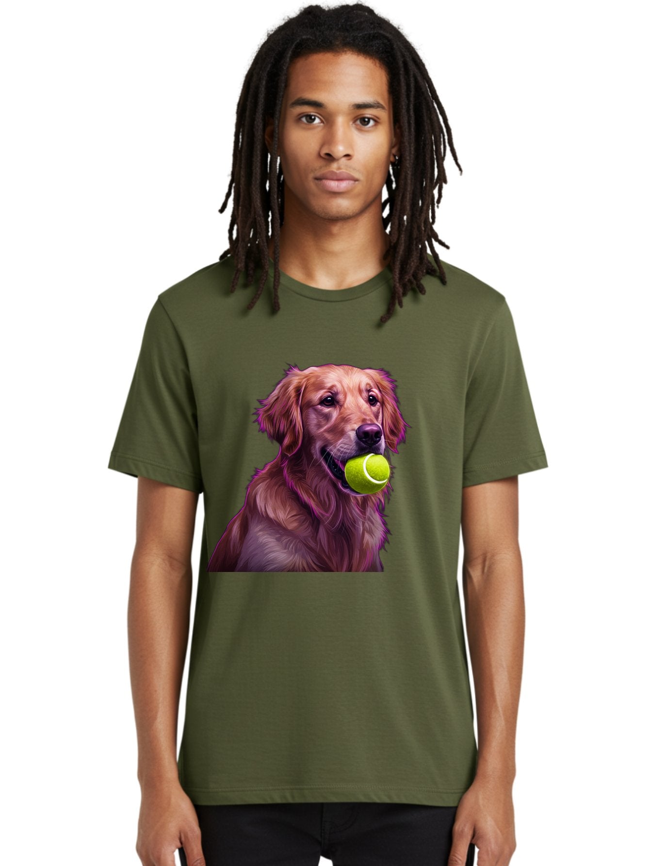 Golden-Retriever-Tennis-Ball Men'S Graphic Tee, 100% Cotton, Comfortable Casual Summer Wear, Machine Washable, Golden Retriever, Dog Holding Tennis Ball, Playful Dog, Tennis Ball In Mouth, Furry Friend, Happy Dog, Canine Companion, Fun Pet Bab998 28