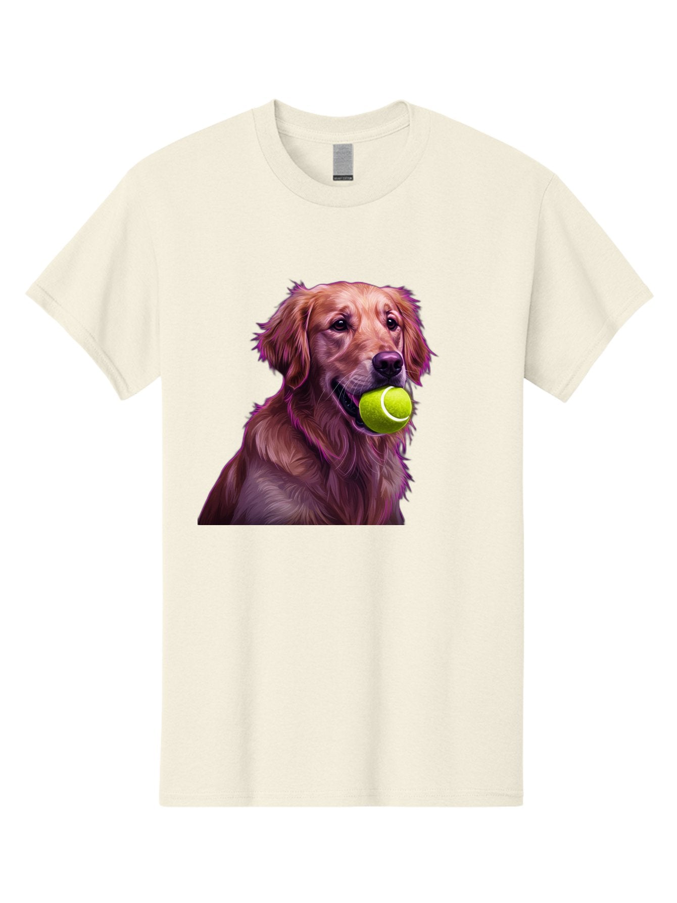 Golden-Retriever-Tennis-Ball Men'S Graphic Tee, 100% Cotton, Comfortable Casual Summer Wear, Machine Washable, Golden Retriever, Dog Holding Tennis Ball, Playful Dog, Tennis Ball In Mouth, Furry Friend, Happy Dog, Canine Companion, Fun Pet Bab998