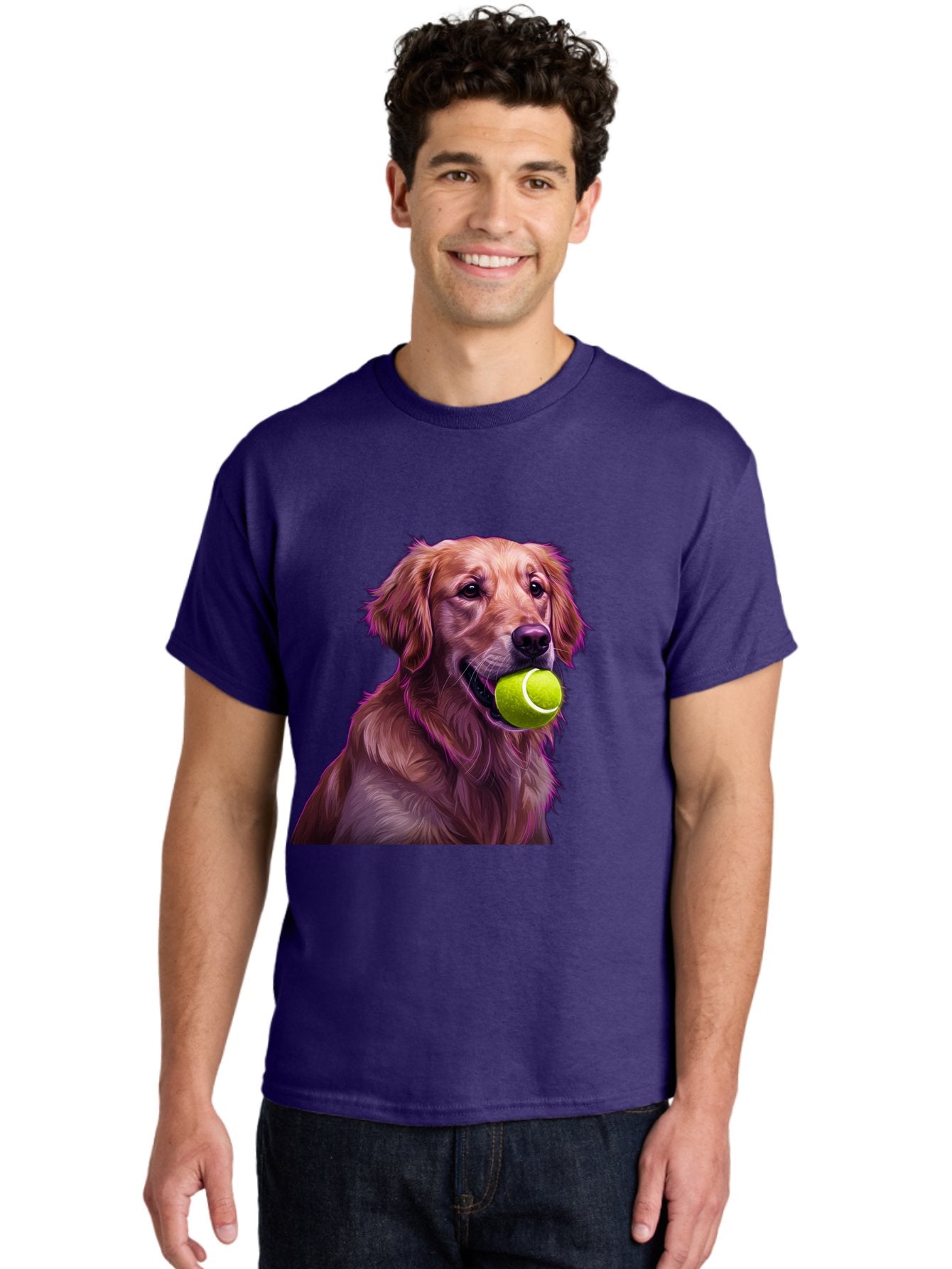 Golden-Retriever-Tennis-Ball Men'S Graphic Tee, 100% Cotton, Comfortable Casual Summer Wear, Machine Washable, Golden Retriever, Dog Holding Tennis Ball, Playful Dog, Tennis Ball In Mouth, Furry Friend, Happy Dog, Canine Companion, Fun Pet Bab998 29