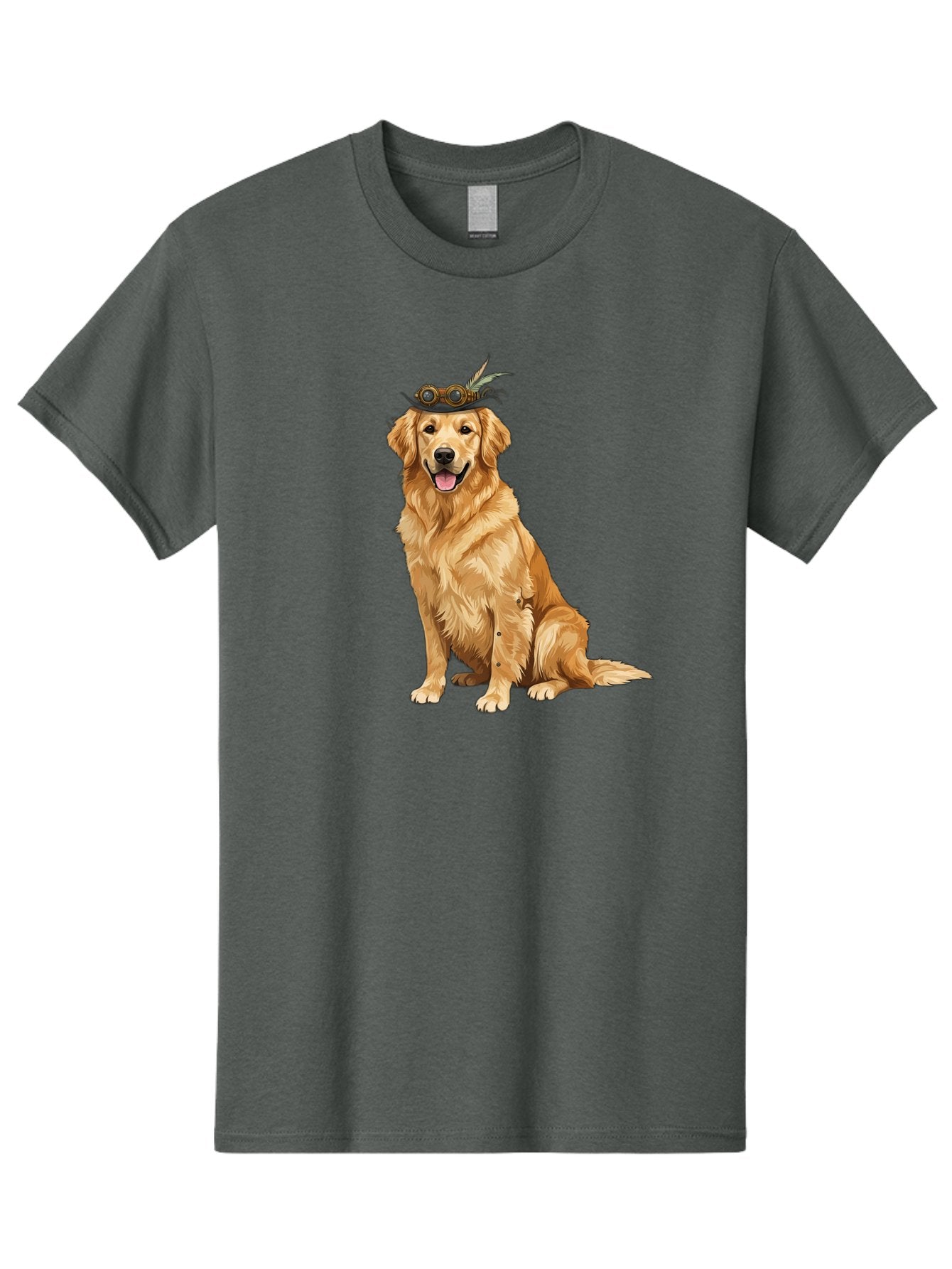 Golden-Retriever-With-Flower-Crown Men'S Graphic Tee, 100% Cotton, Comfortable Casual Summer Wear, Machine Washable, Golden Retriever Wearing Crown, Dog With Accessories, Floral Headpiece, Festive Dog, Pet Portrait, Playful Canine, Bab999