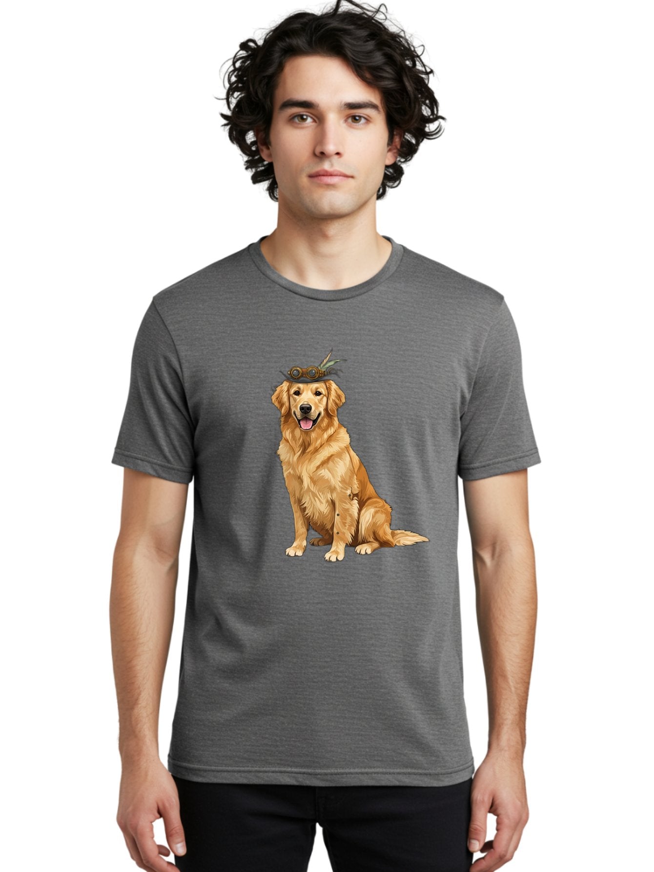 Golden-Retriever-With-Flower-Crown Men'S Graphic Tee, 100% Cotton, Comfortable Casual Summer Wear, Machine Washable, Golden Retriever Wearing Crown, Dog With Accessories, Floral Headpiece, Festive Dog, Pet Portrait, Playful Canine, Bab999 28