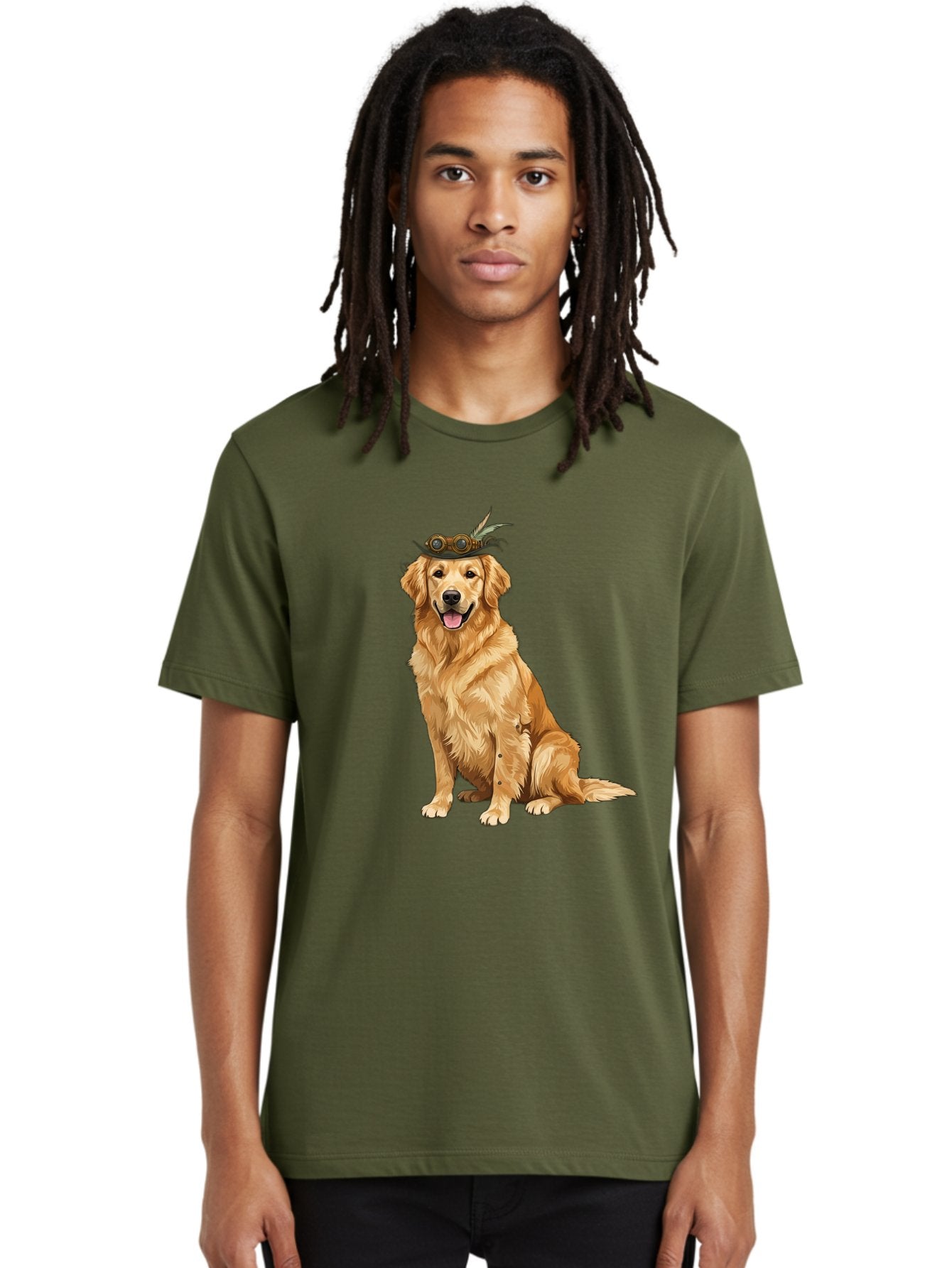 Golden-Retriever-With-Flower-Crown Men'S Graphic Tee, 100% Cotton, Comfortable Casual Summer Wear, Machine Washable, Golden Retriever Wearing Crown, Dog With Accessories, Floral Headpiece, Festive Dog, Pet Portrait, Playful Canine, Bab999 17