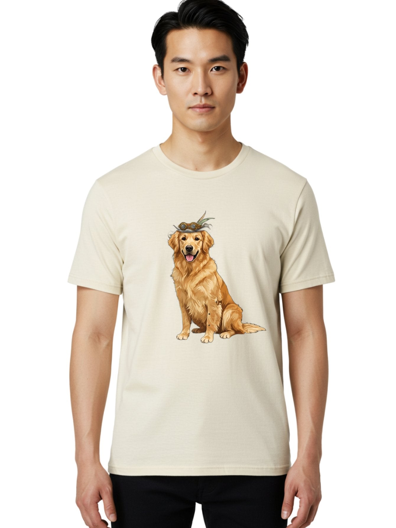 Golden-Retriever-With-Flower-Crown Men'S Graphic Tee, 100% Cotton, Comfortable Casual Summer Wear, Machine Washable, Golden Retriever Wearing Crown, Dog With Accessories, Floral Headpiece, Festive Dog, Pet Portrait, Playful Canine, Bab999 18