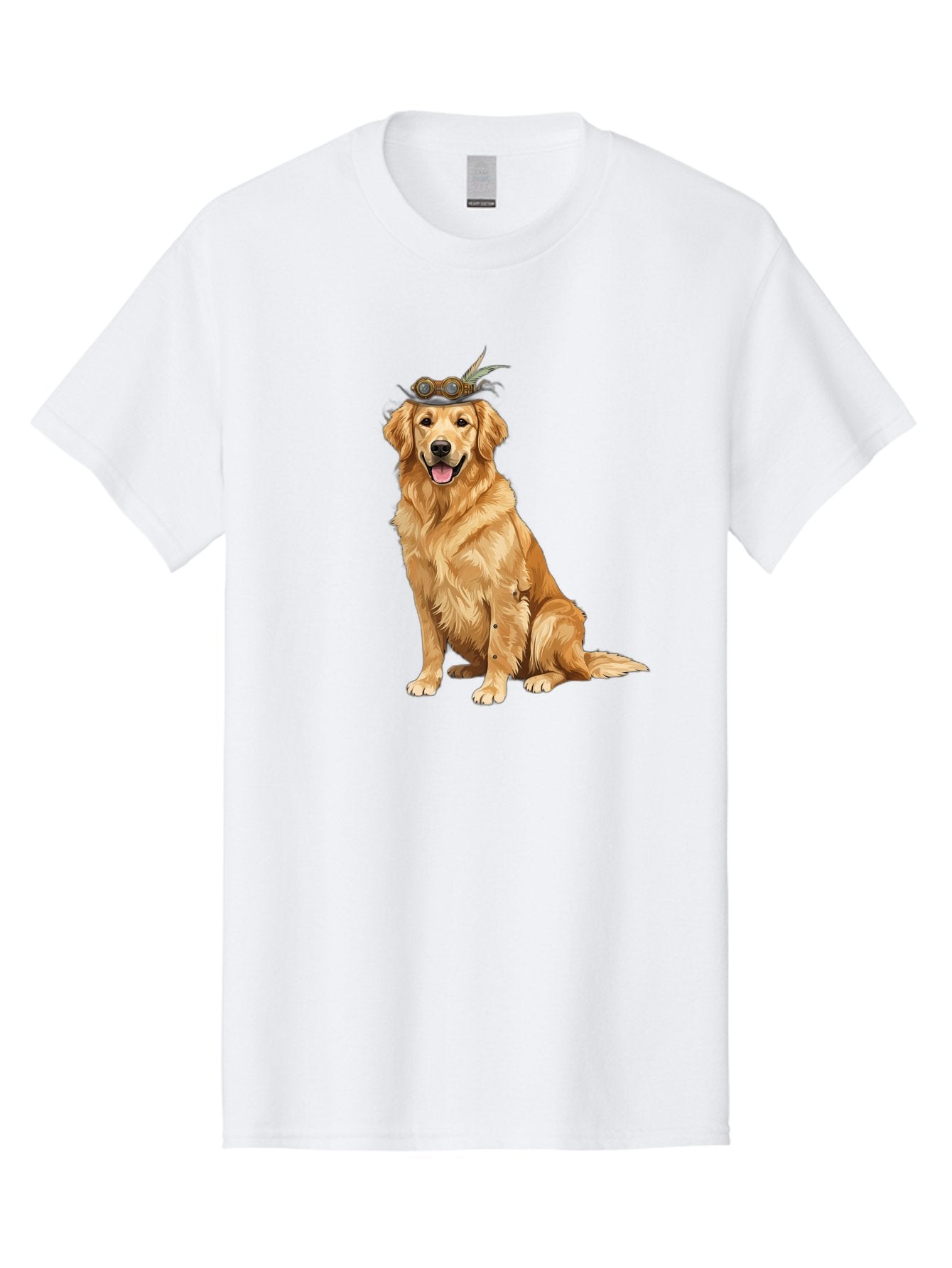 Golden-Retriever-With-Flower-Crown Men'S Graphic Tee, 100% Cotton, Comfortable Casual Summer Wear, Machine Washable, Golden Retriever Wearing Crown, Dog With Accessories, Floral Headpiece, Festive Dog, Pet Portrait, Playful Canine, Bab999