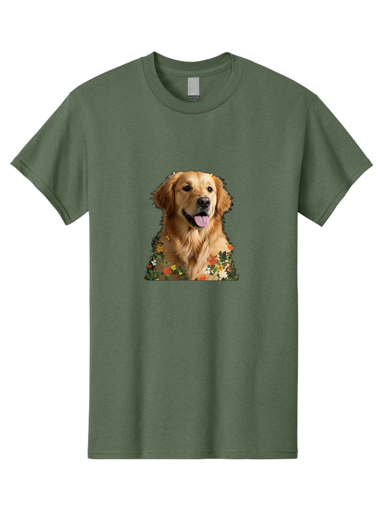 Golden-Retriever-With-Flowers-1 Men'S Graphic Tee, 100% Cotton, Comfortable Casual Summer Wear, Machine Washable, Golden Retriever Dog, Floral Pattern, Vibrant Flowers, Colorful Blooms, Happy Dog, Friendly Pet, Floral Design, Golden Fur, Bac000 6