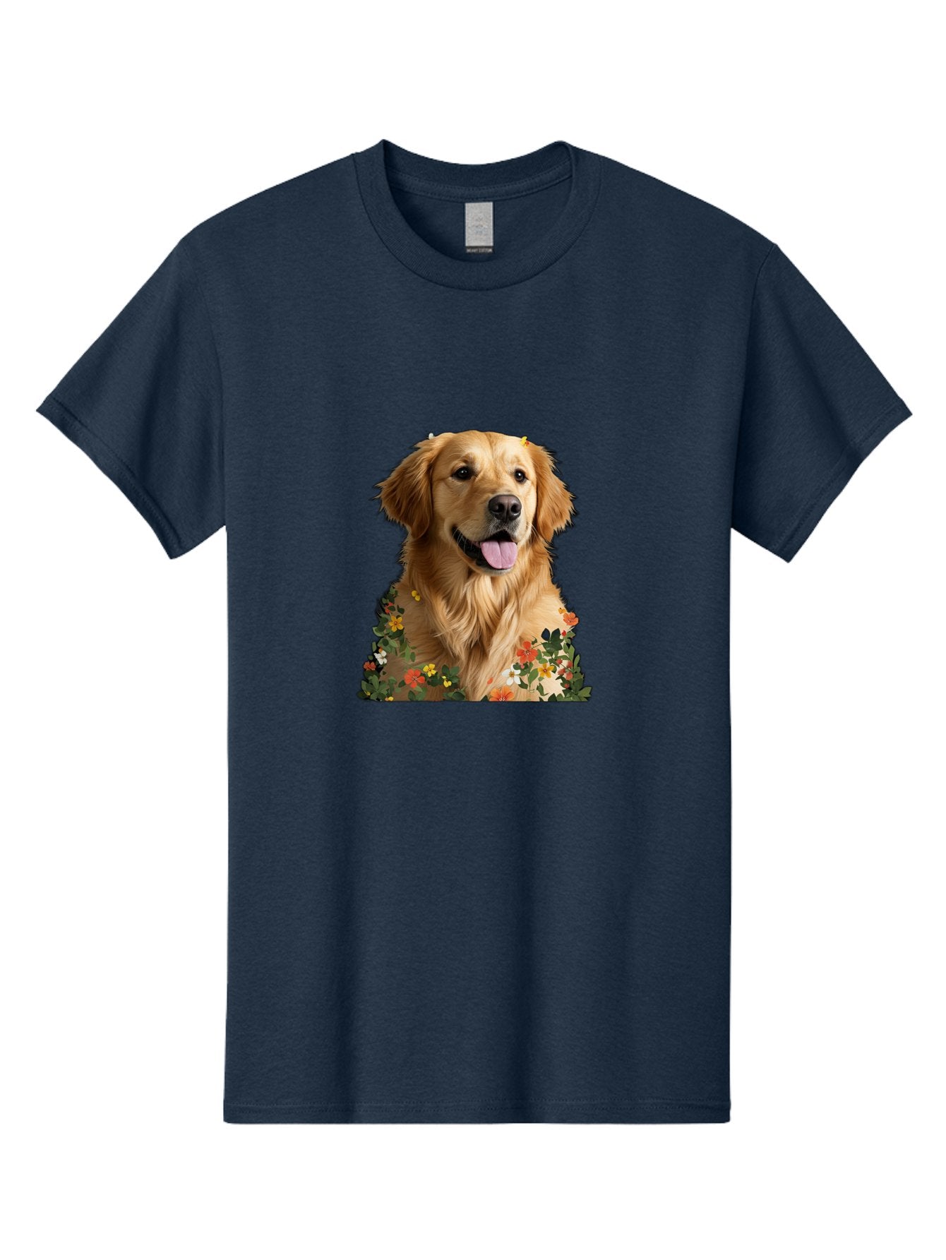 Golden-Retriever-With-Flowers-1 Men'S Graphic Tee, 100% Cotton, Comfortable Casual Summer Wear, Machine Washable, Golden Retriever Dog, Floral Pattern, Vibrant Flowers, Colorful Blooms, Happy Dog, Friendly Pet, Floral Design, Golden Fur, Bac000 7