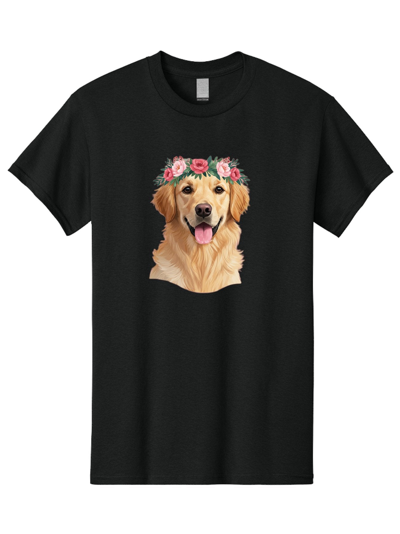 Golden-Retriever-With-Flowers Men'S Graphic Tee, 100% Cotton, Comfortable Casual Summer Wear, Machine Washable, Golden Retriever, Floral Crown, Pink Roses, Happy Dog, Dog Portrait, Flower Wreath, Dog Illustration, Joyful Expression, Bac001 14