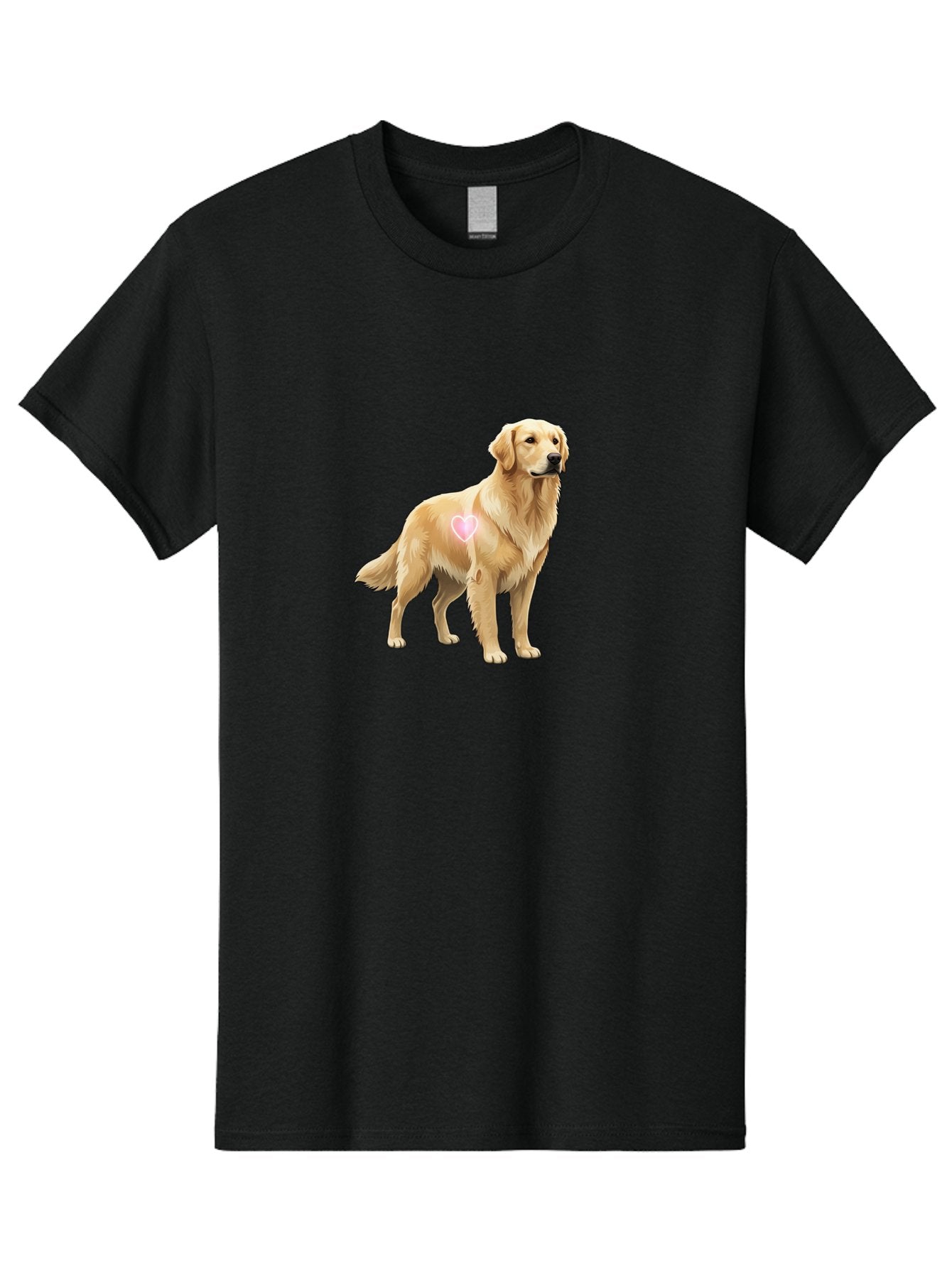 Golden-Retriever-With-Heart-1 Men'S Graphic Tee, 100% Cotton, Comfortable Casual Summer Wear, Machine Washable, Golden Retriever Dog, Heart On Dog, Cute Canine, Lovely Pet, Dog Love, Heart Symbol, Pet Friendly, Dog Graphic Bac002 12