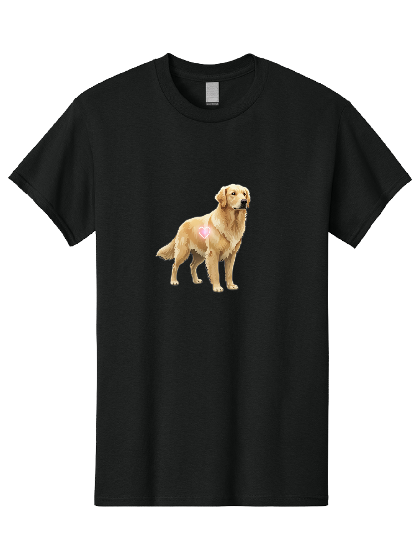 Golden-Retriever-With-Heart-1 Men'S Graphic Tee, 100% Cotton, Comfortable Casual Summer Wear, Machine Washable, Golden Retriever Dog, Heart On Dog, Cute Canine, Lovely Pet, Dog Love, Heart Symbol, Pet Friendly, Dog Graphic Bac002 3