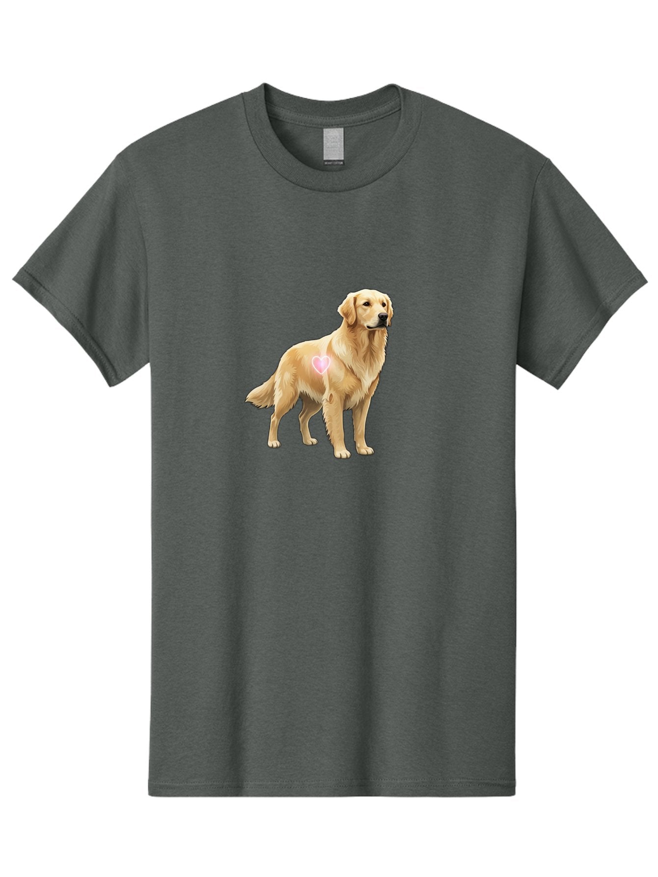 Golden-Retriever-With-Heart-1 Men'S Graphic Tee, 100% Cotton, Comfortable Casual Summer Wear, Machine Washable, Golden Retriever Dog, Heart On Dog, Cute Canine, Lovely Pet, Dog Love, Heart Symbol, Pet Friendly, Dog Graphic Bac002 11