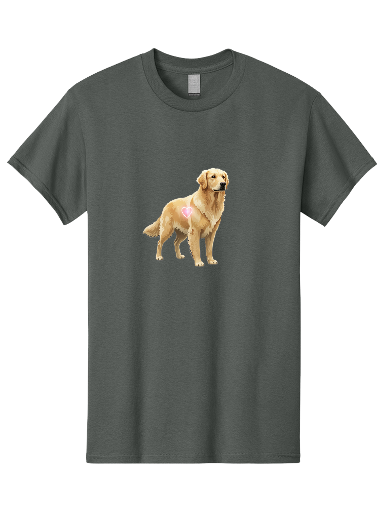 Golden-Retriever-With-Heart-1 Men'S Graphic Tee, 100% Cotton, Comfortable Casual Summer Wear, Machine Washable, Golden Retriever Dog, Heart On Dog, Cute Canine, Lovely Pet, Dog Love, Heart Symbol, Pet Friendly, Dog Graphic Bac002 4