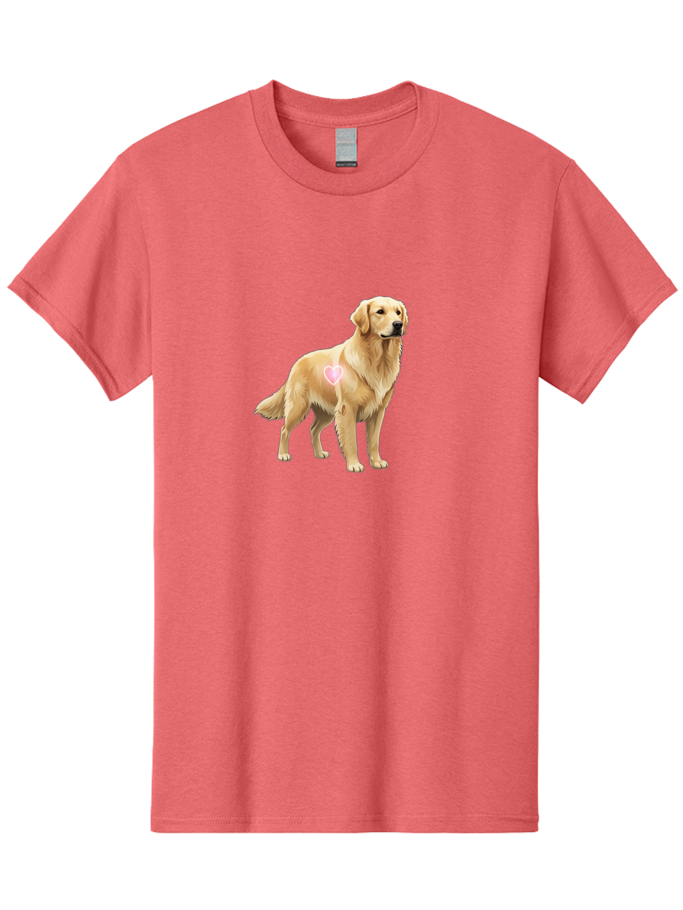 Golden-Retriever-With-Heart-1 Men'S Graphic Tee, 100% Cotton, Comfortable Casual Summer Wear, Machine Washable, Golden Retriever Dog, Heart On Dog, Cute Canine, Lovely Pet, Dog Love, Heart Symbol, Pet Friendly, Dog Graphic Bac002 5