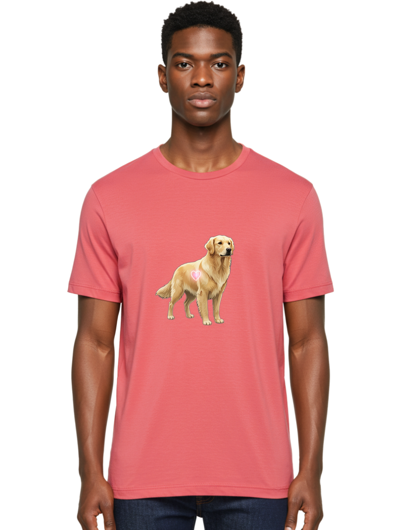 Golden-Retriever-With-Heart-1 Men'S Graphic Tee, 100% Cotton, Comfortable Casual Summer Wear, Machine Washable, Golden Retriever Dog, Heart On Dog, Cute Canine, Lovely Pet, Dog Love, Heart Symbol, Pet Friendly, Dog Graphic Bac002 20