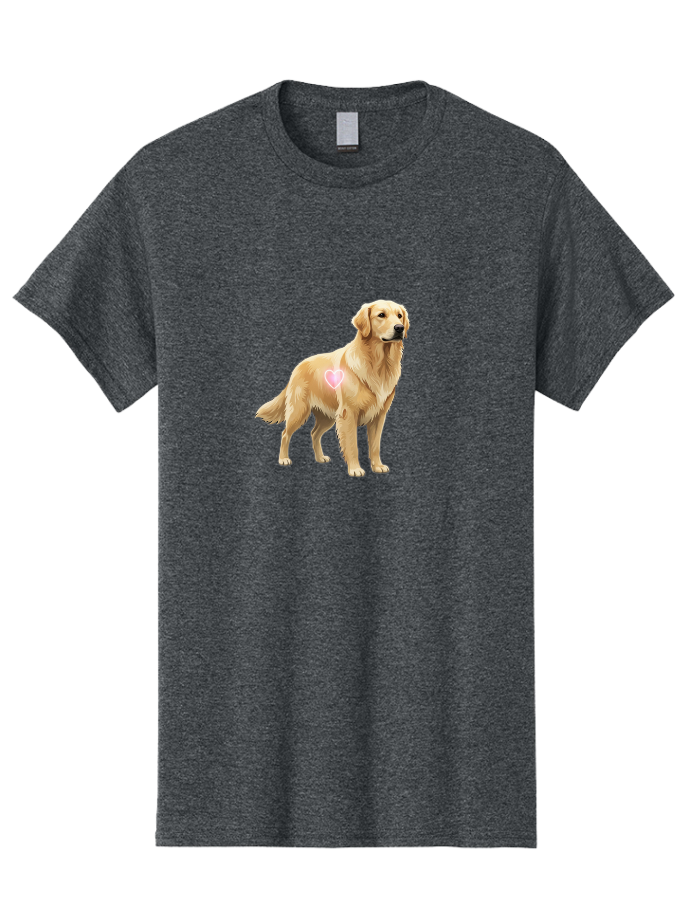 Golden-Retriever-With-Heart-1 Men'S Graphic Tee, 100% Cotton, Comfortable Casual Summer Wear, Machine Washable, Golden Retriever Dog, Heart On Dog, Cute Canine, Lovely Pet, Dog Love, Heart Symbol, Pet Friendly, Dog Graphic Bac002