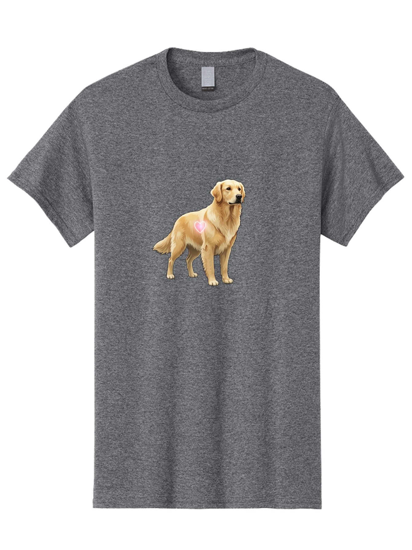 Golden-Retriever-With-Heart-1 Men'S Graphic Tee, 100% Cotton, Comfortable Casual Summer Wear, Machine Washable, Golden Retriever Dog, Heart On Dog, Cute Canine, Lovely Pet, Dog Love, Heart Symbol, Pet Friendly, Dog Graphic Bac002 10