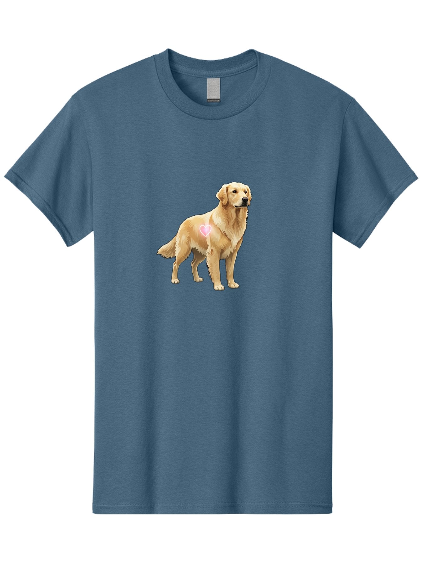 Golden-Retriever-With-Heart-1 Men'S Graphic Tee, 100% Cotton, Comfortable Casual Summer Wear, Machine Washable, Golden Retriever Dog, Heart On Dog, Cute Canine, Lovely Pet, Dog Love, Heart Symbol, Pet Friendly, Dog Graphic Bac002 5