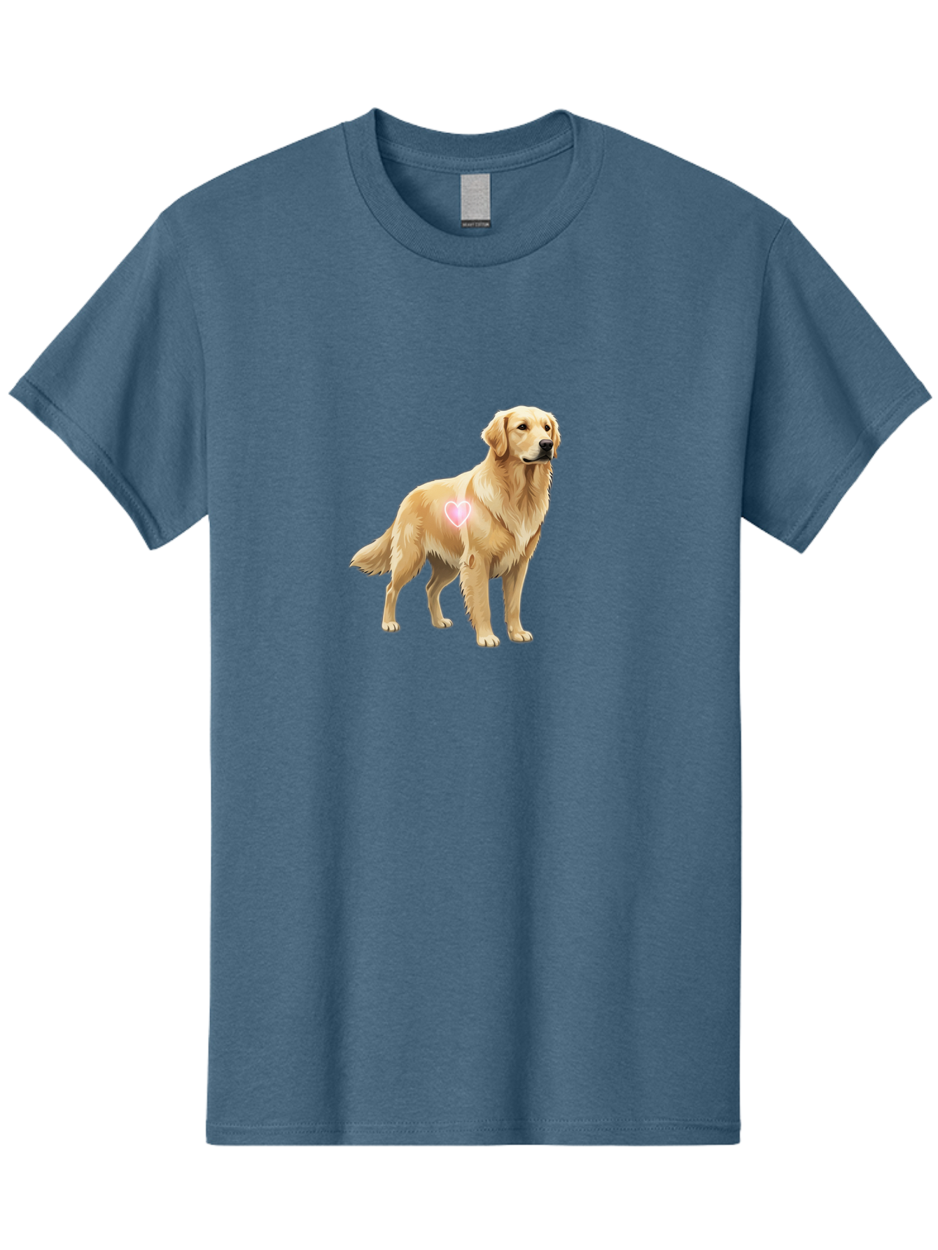 Golden-Retriever-With-Heart-1 Men'S Graphic Tee, 100% Cotton, Comfortable Casual Summer Wear, Machine Washable, Golden Retriever Dog, Heart On Dog, Cute Canine, Lovely Pet, Dog Love, Heart Symbol, Pet Friendly, Dog Graphic Bac002 8