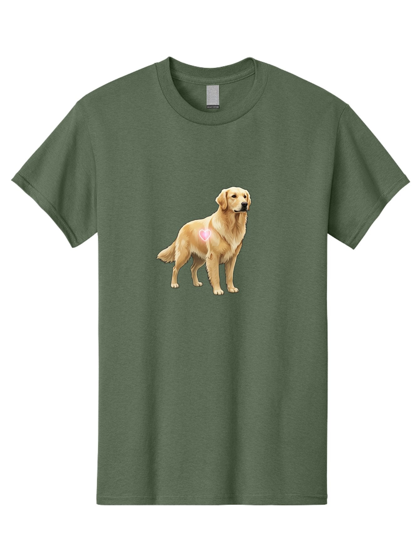 Golden-Retriever-With-Heart-1 Men'S Graphic Tee, 100% Cotton, Comfortable Casual Summer Wear, Machine Washable, Golden Retriever Dog, Heart On Dog, Cute Canine, Lovely Pet, Dog Love, Heart Symbol, Pet Friendly, Dog Graphic Bac002 4
