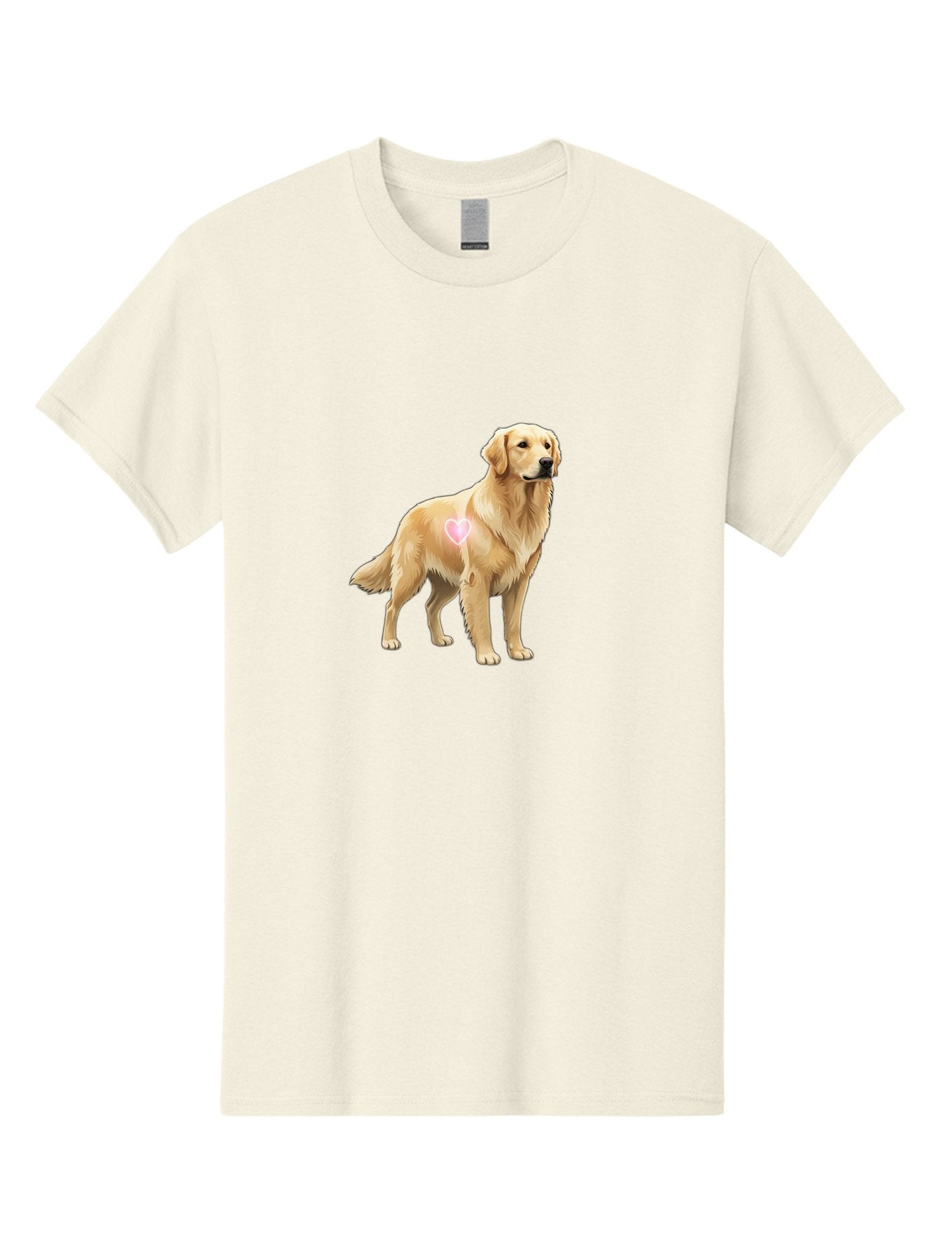 Golden-Retriever-With-Heart-1 Men'S Graphic Tee, 100% Cotton, Comfortable Casual Summer Wear, Machine Washable, Golden Retriever Dog, Heart On Dog, Cute Canine, Lovely Pet, Dog Love, Heart Symbol, Pet Friendly, Dog Graphic Bac002