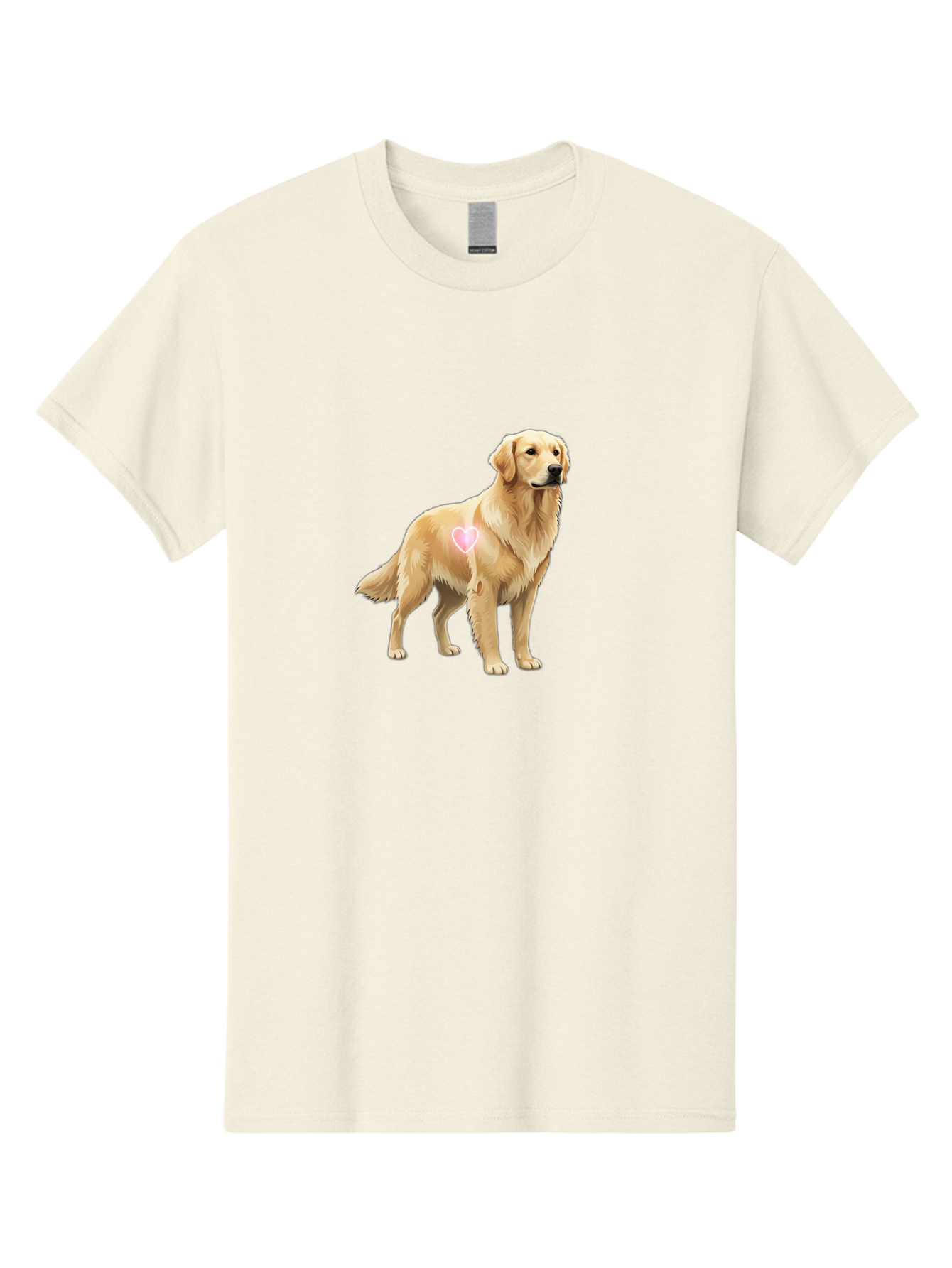 Golden-Retriever-With-Heart-1 Men'S Graphic Tee, 100% Cotton, Comfortable Casual Summer Wear, Machine Washable, Golden Retriever Dog, Heart On Dog, Cute Canine, Lovely Pet, Dog Love, Heart Symbol, Pet Friendly, Dog Graphic Bac002 11
