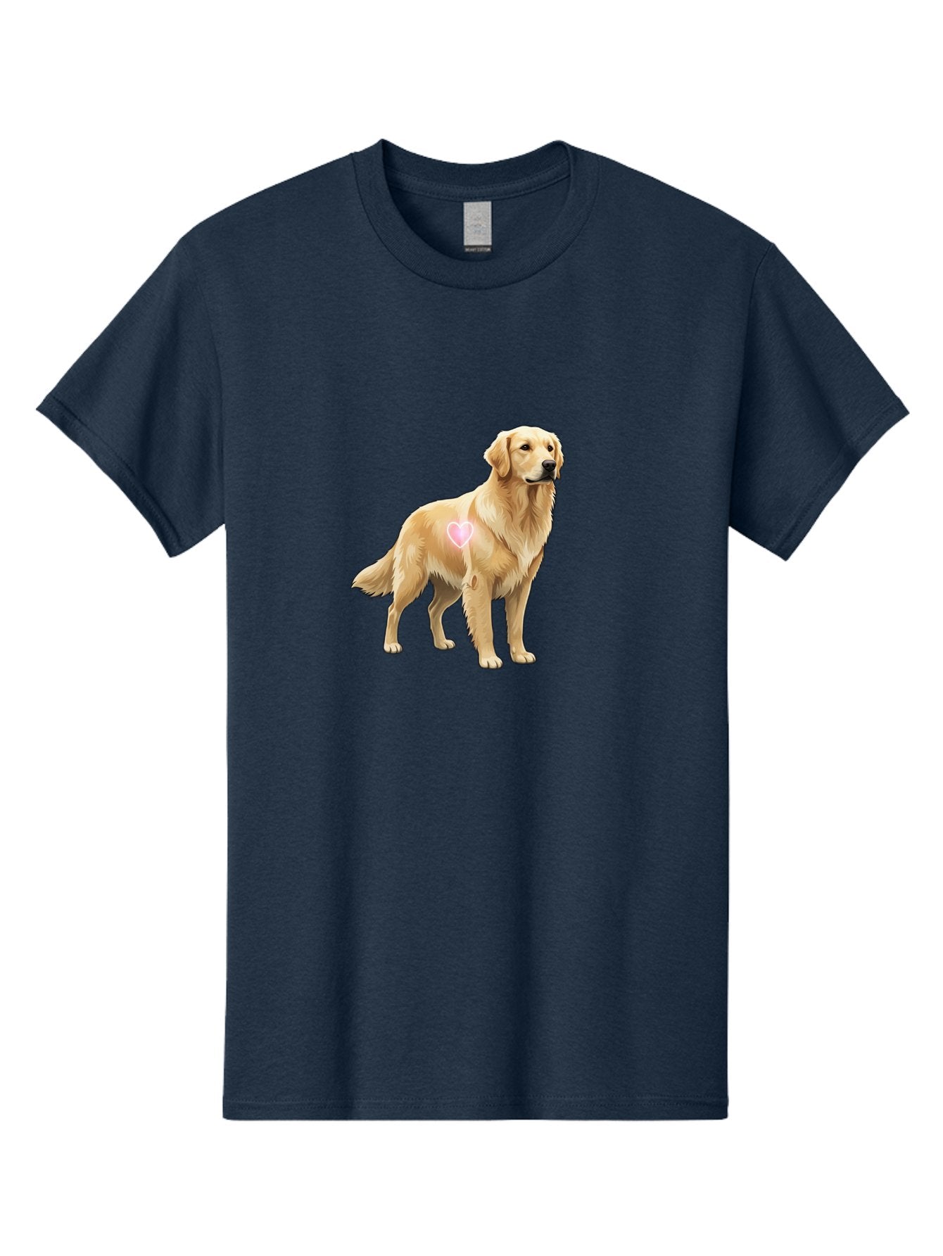 Golden-Retriever-With-Heart-1 Men'S Graphic Tee, 100% Cotton, Comfortable Casual Summer Wear, Machine Washable, Golden Retriever Dog, Heart On Dog, Cute Canine, Lovely Pet, Dog Love, Heart Symbol, Pet Friendly, Dog Graphic Bac002 14