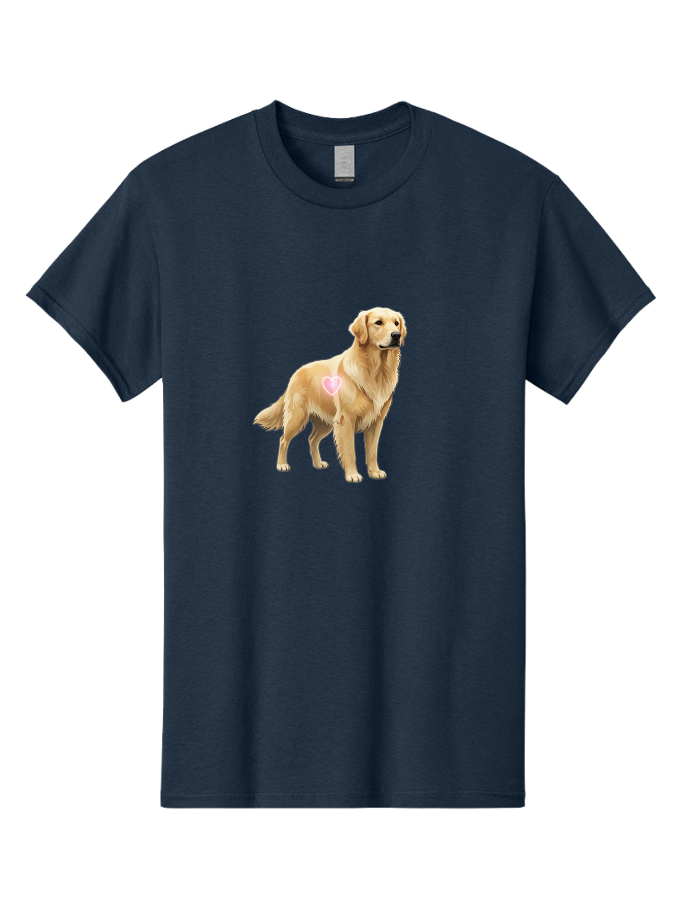 Golden-Retriever-With-Heart-1 Men'S Graphic Tee, 100% Cotton, Comfortable Casual Summer Wear, Machine Washable, Golden Retriever Dog, Heart On Dog, Cute Canine, Lovely Pet, Dog Love, Heart Symbol, Pet Friendly, Dog Graphic Bac002