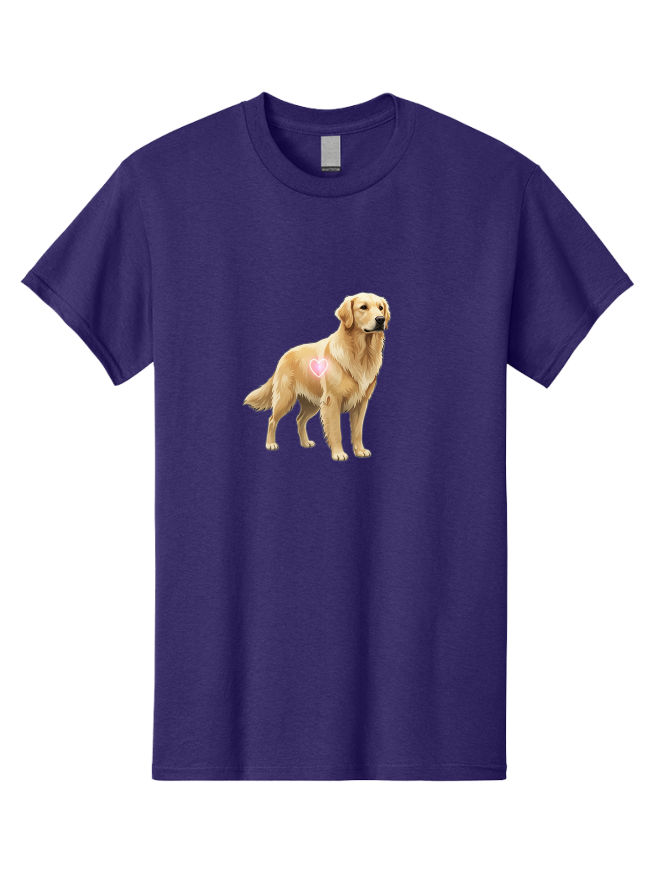 Golden-Retriever-With-Heart-1 Men'S Graphic Tee, 100% Cotton, Comfortable Casual Summer Wear, Machine Washable, Golden Retriever Dog, Heart On Dog, Cute Canine, Lovely Pet, Dog Love, Heart Symbol, Pet Friendly, Dog Graphic Bac002 13