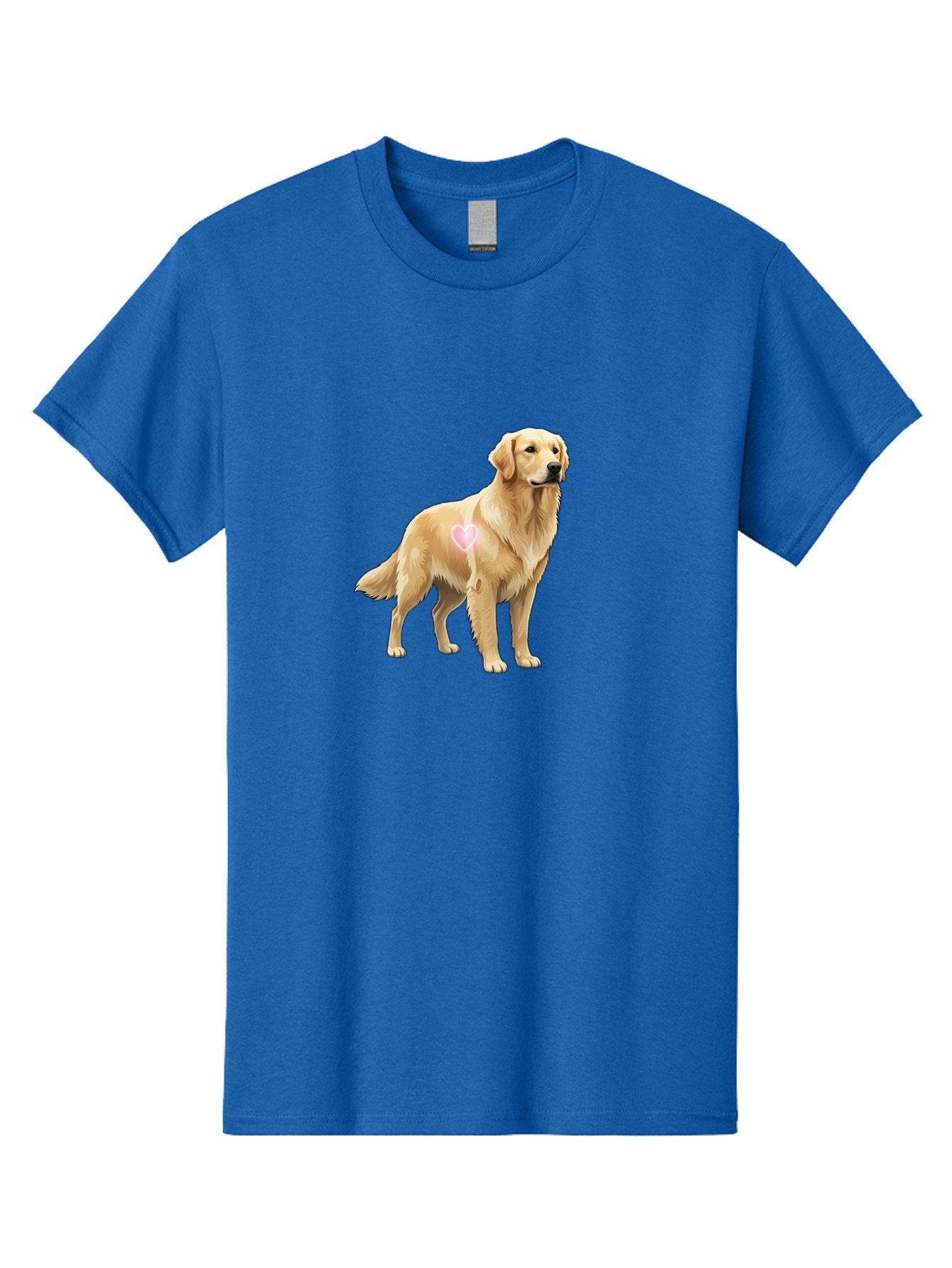 Golden-Retriever-With-Heart-1 Men'S Graphic Tee, 100% Cotton, Comfortable Casual Summer Wear, Machine Washable, Golden Retriever Dog, Heart On Dog, Cute Canine, Lovely Pet, Dog Love, Heart Symbol, Pet Friendly, Dog Graphic Bac002 13