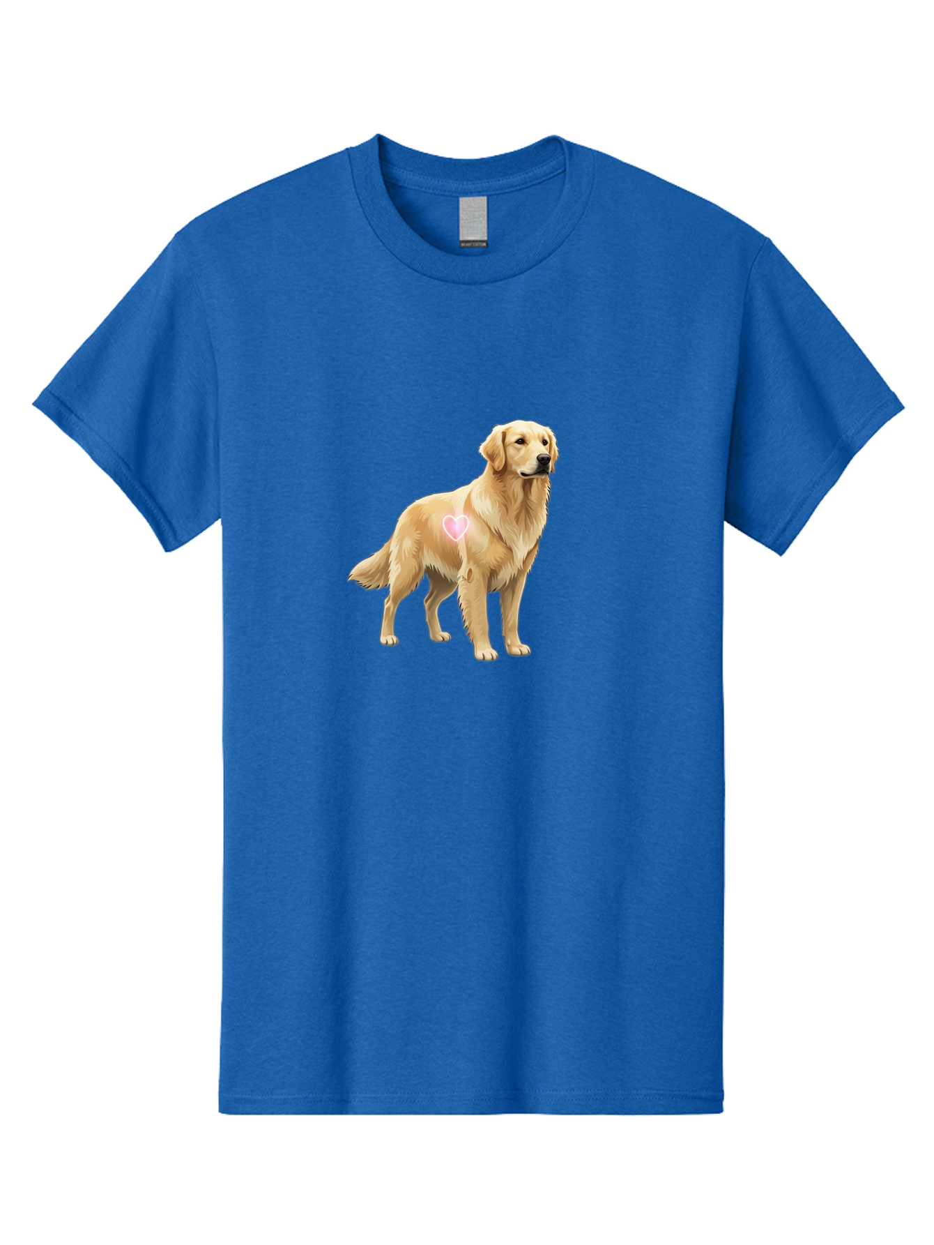 Golden-Retriever-With-Heart-1 Men'S Graphic Tee, 100% Cotton, Comfortable Casual Summer Wear, Machine Washable, Golden Retriever Dog, Heart On Dog, Cute Canine, Lovely Pet, Dog Love, Heart Symbol, Pet Friendly, Dog Graphic Bac002 15