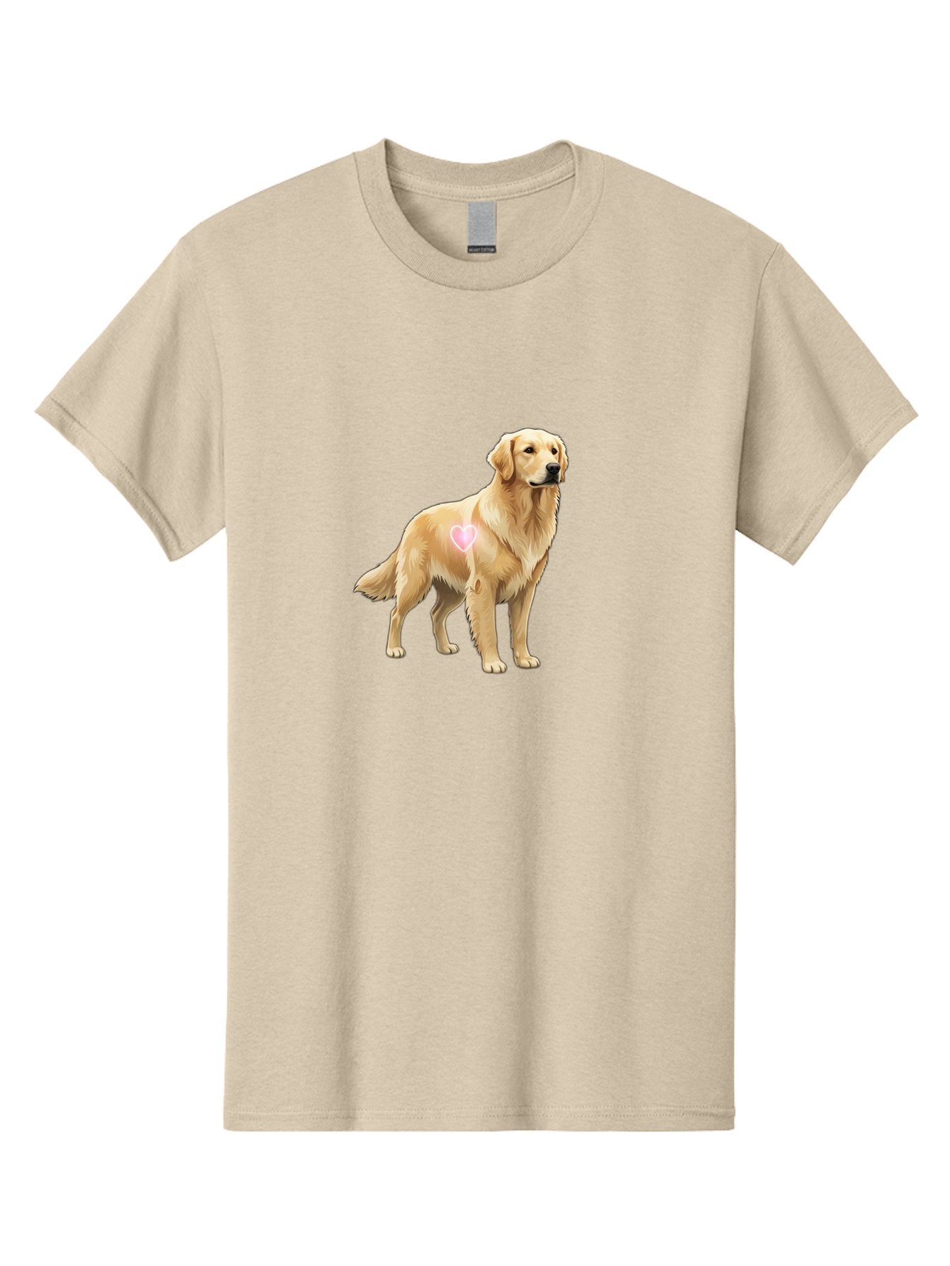 Golden-Retriever-With-Heart-1 Men'S Graphic Tee, 100% Cotton, Comfortable Casual Summer Wear, Machine Washable, Golden Retriever Dog, Heart On Dog, Cute Canine, Lovely Pet, Dog Love, Heart Symbol, Pet Friendly, Dog Graphic Bac002 3