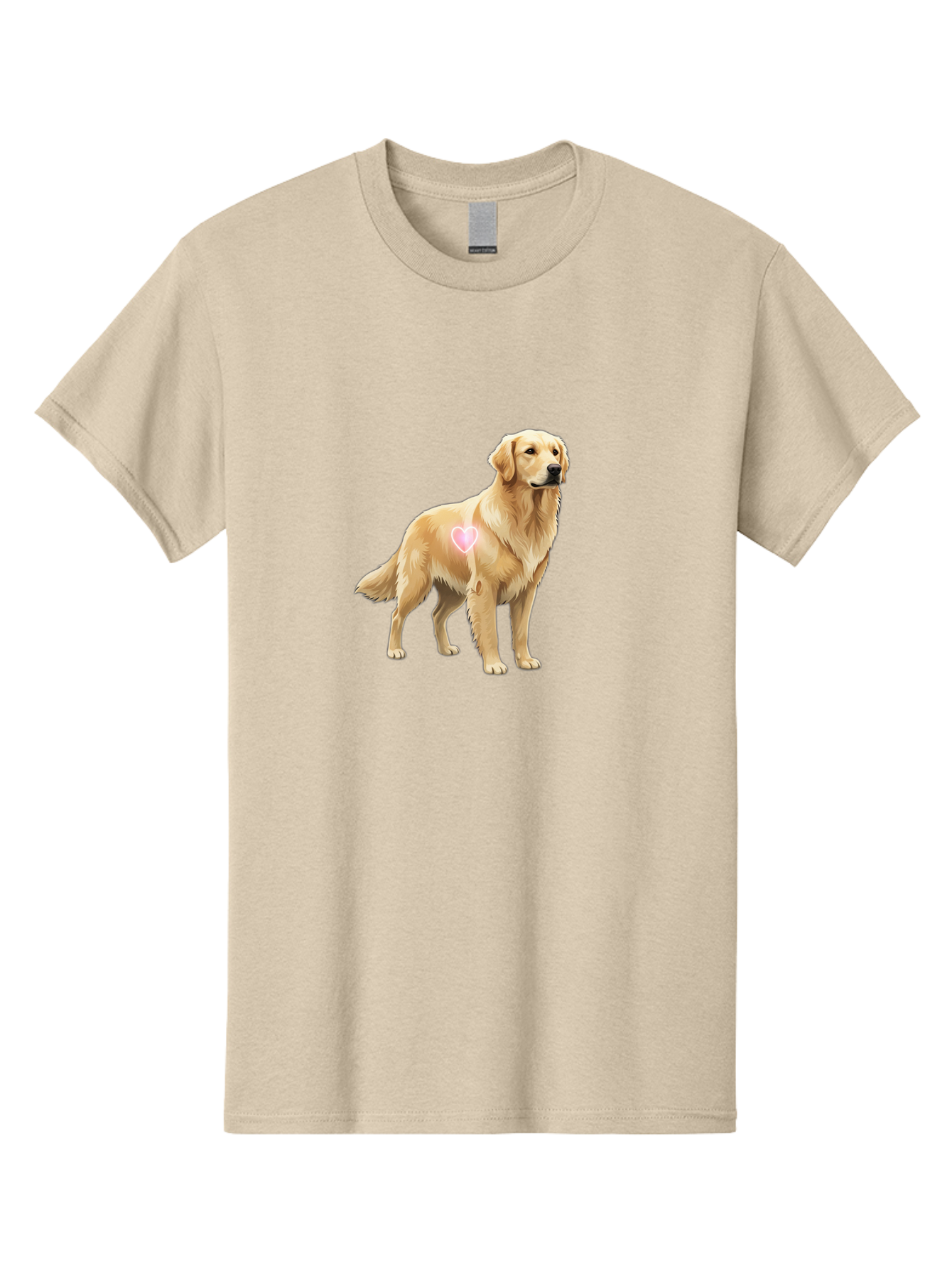 Golden-Retriever-With-Heart-1 Men'S Graphic Tee, 100% Cotton, Comfortable Casual Summer Wear, Machine Washable, Golden Retriever Dog, Heart On Dog, Cute Canine, Lovely Pet, Dog Love, Heart Symbol, Pet Friendly, Dog Graphic Bac002 9