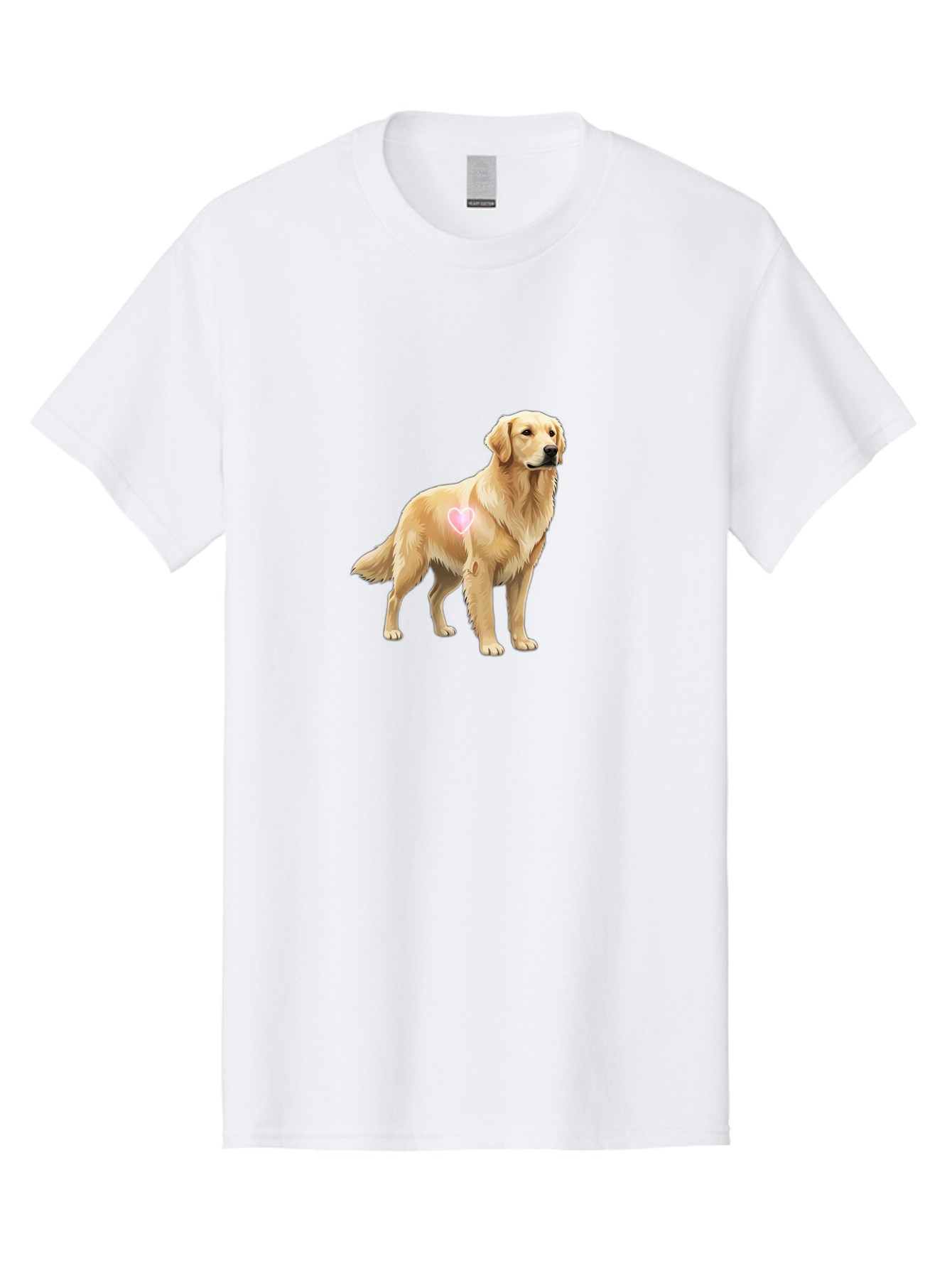 Golden-Retriever-With-Heart-1 Men'S Graphic Tee, 100% Cotton, Comfortable Casual Summer Wear, Machine Washable, Golden Retriever Dog, Heart On Dog, Cute Canine, Lovely Pet, Dog Love, Heart Symbol, Pet Friendly, Dog Graphic Bac002 6